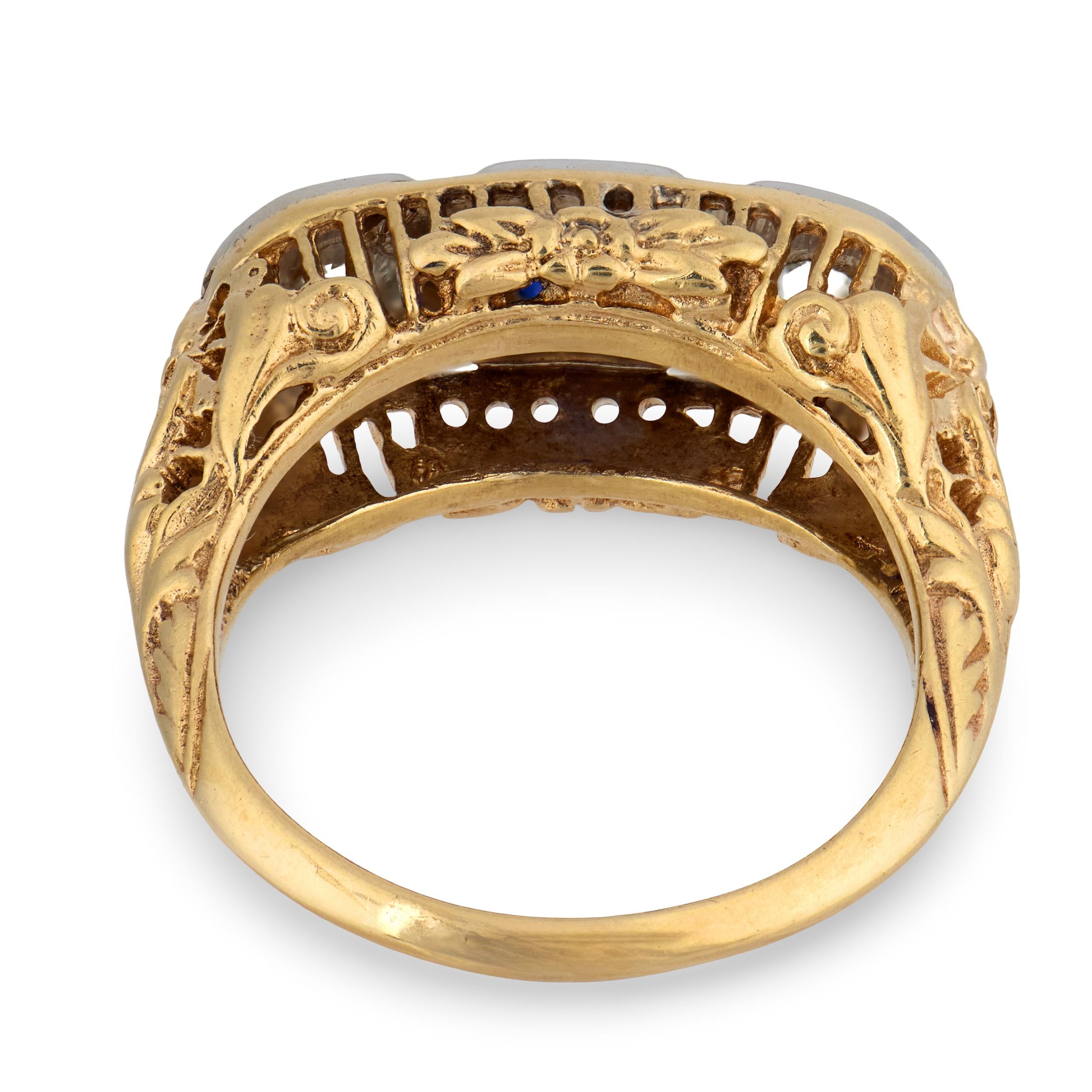 Edwardian 14k Sapphire & Diamond Three Stone Ring