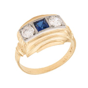 Retro 14k Sapphire & Diamond Three Stone Ring