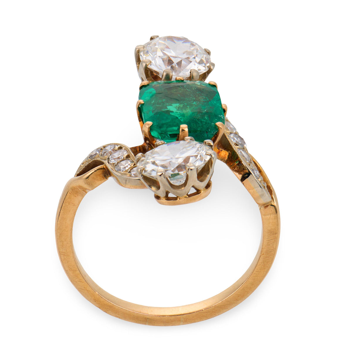 Art Nouveau French 18k/Platinum Emerald & Diamond Navette Ring