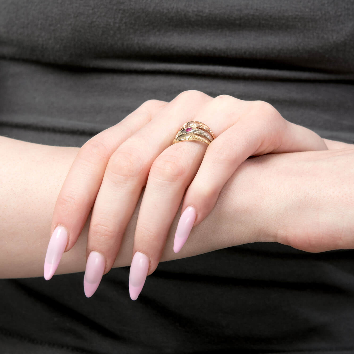 Art Nouveau 14k Mixed Metal Ruby Snake Ring