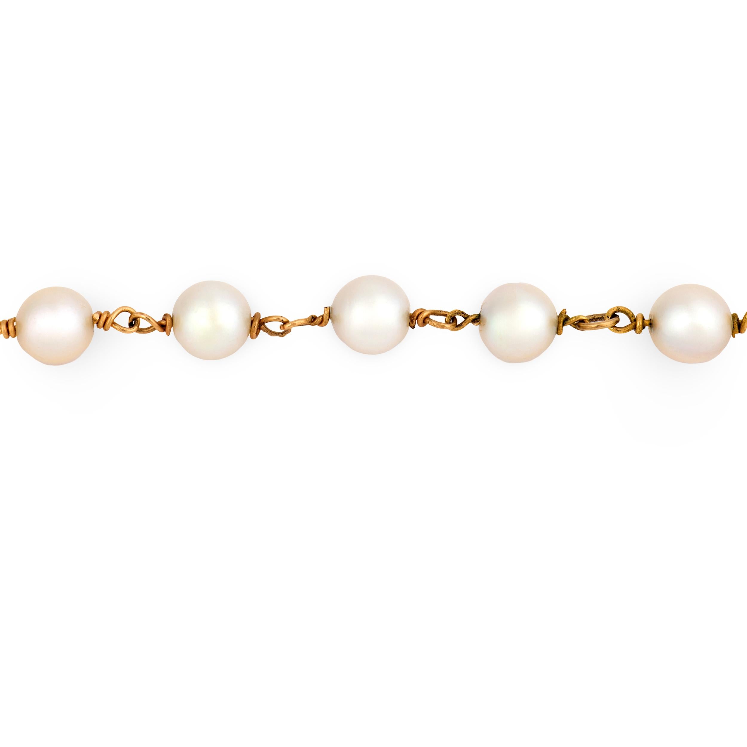 Estate 14k Pearl Chain Bracelet 6.5mm