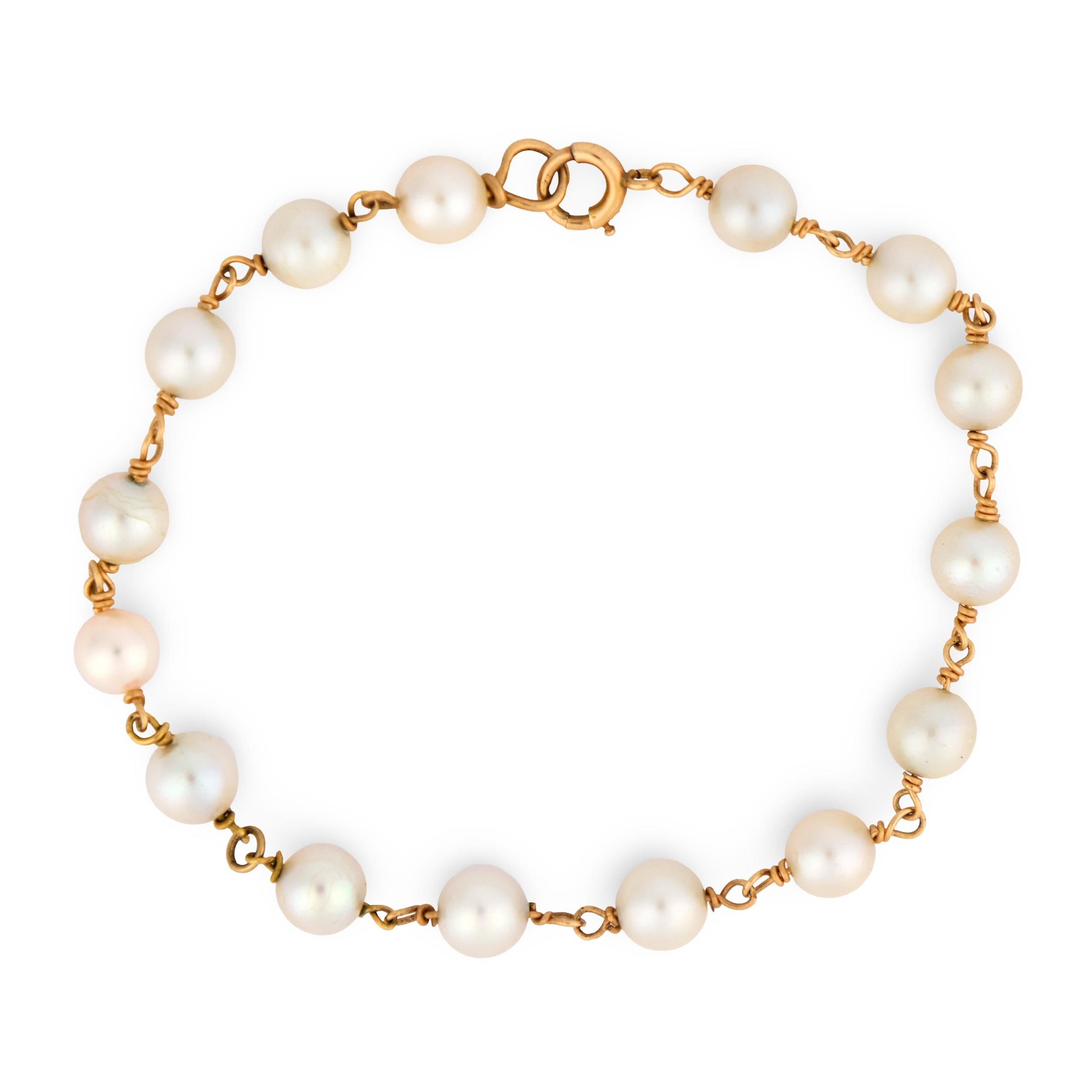 Estate 14k Pearl Chain Bracelet 6.5mm