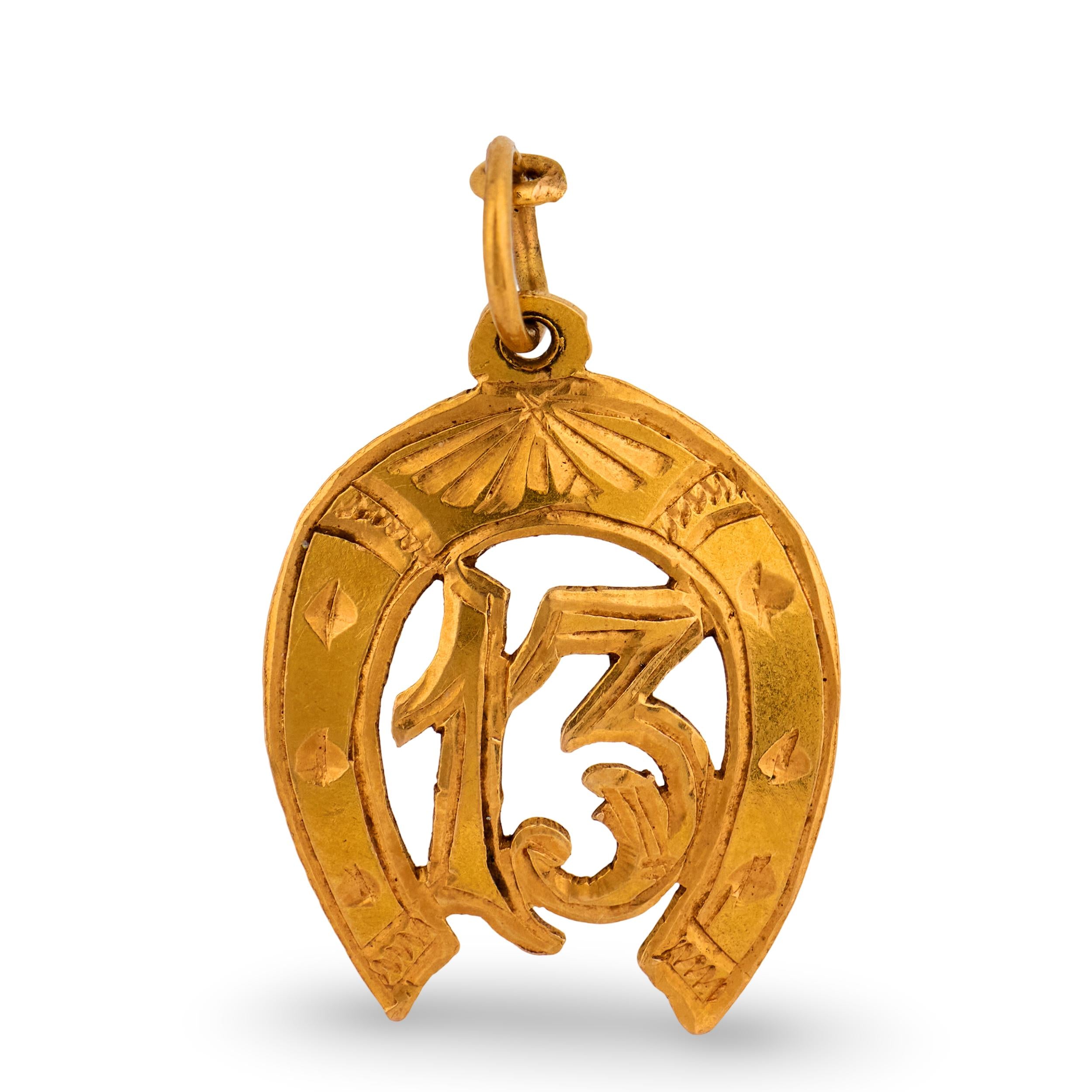 Victorian 18k "13" Horseshoe-Motif Pendant/Charm