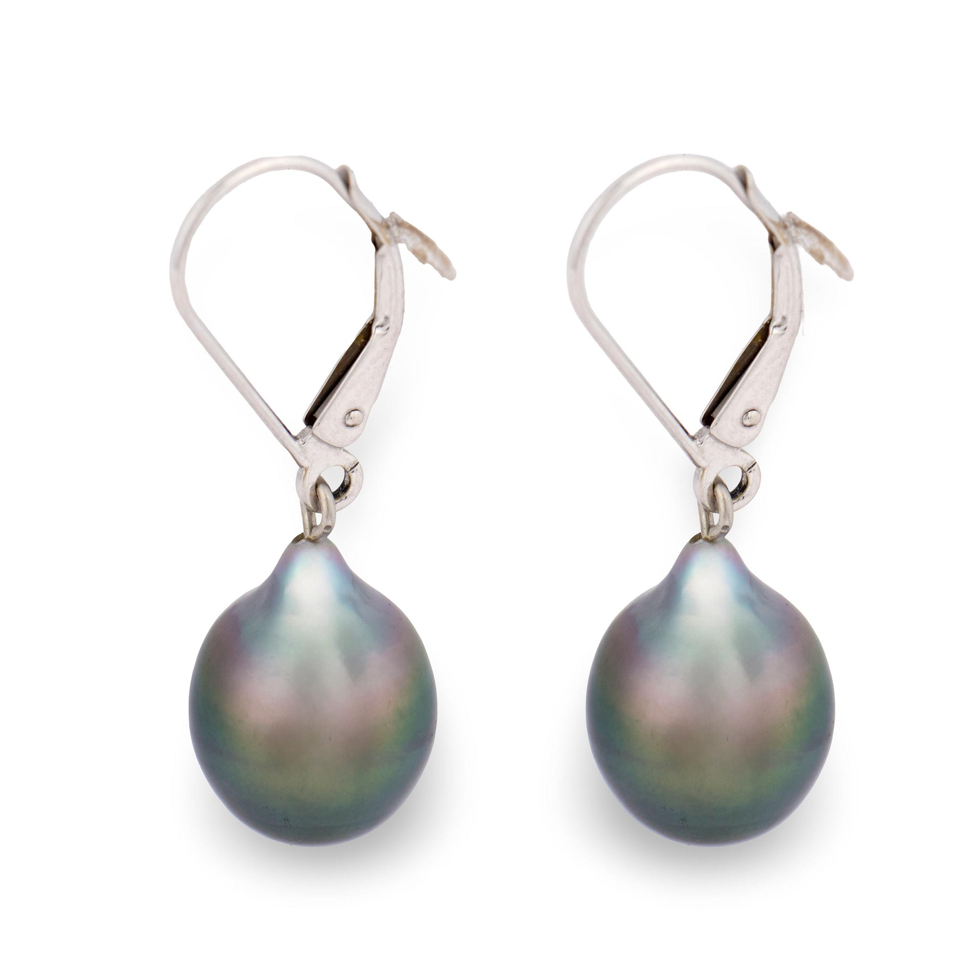 Estate 14k Black Tahitian Pearl Dangle Earrings 10mm
