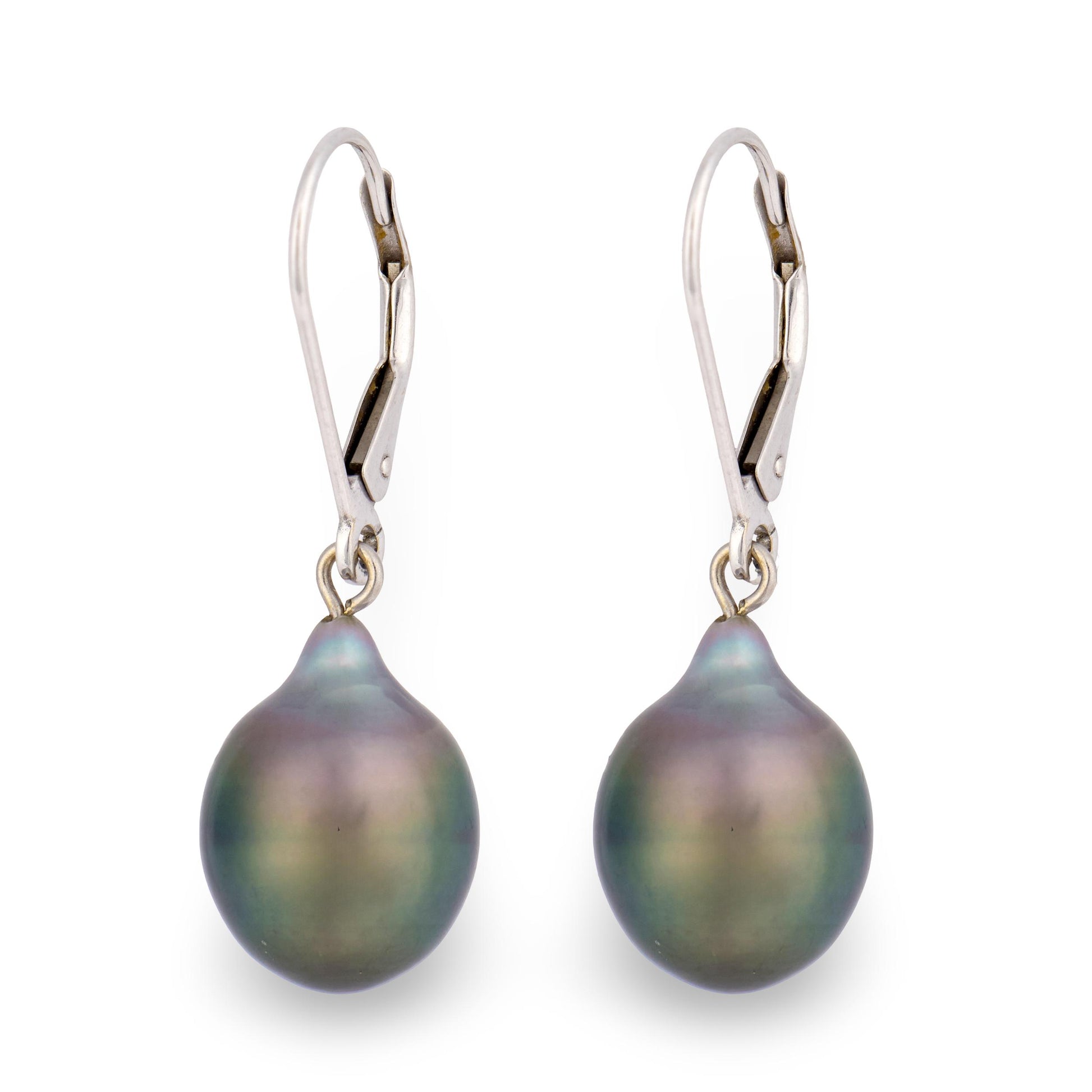 Estate 14k Black Tahitian Pearl Dangle Earrings 10mm