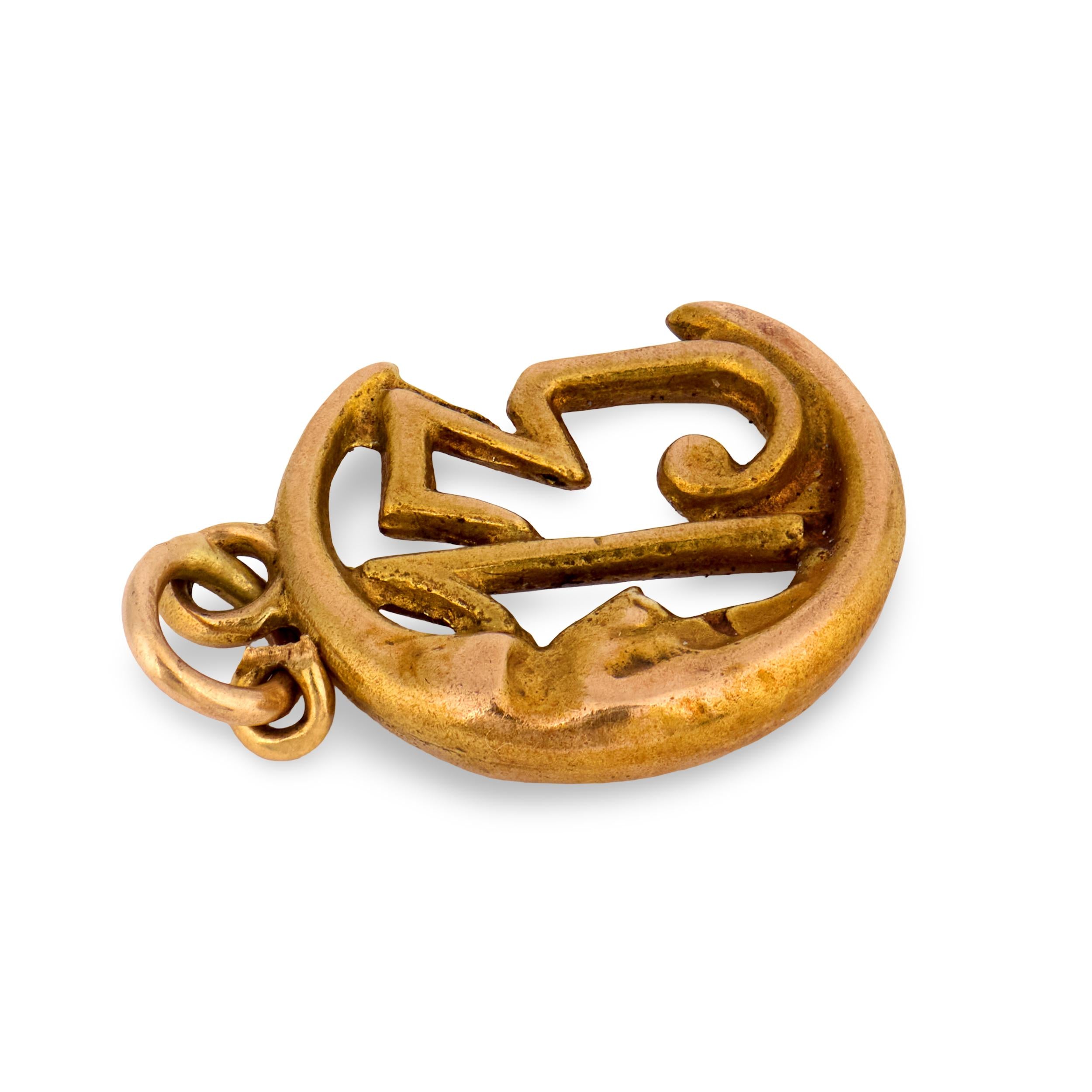 Art Nouveau 18k "13" Crescent-Motif Pendant/Charm