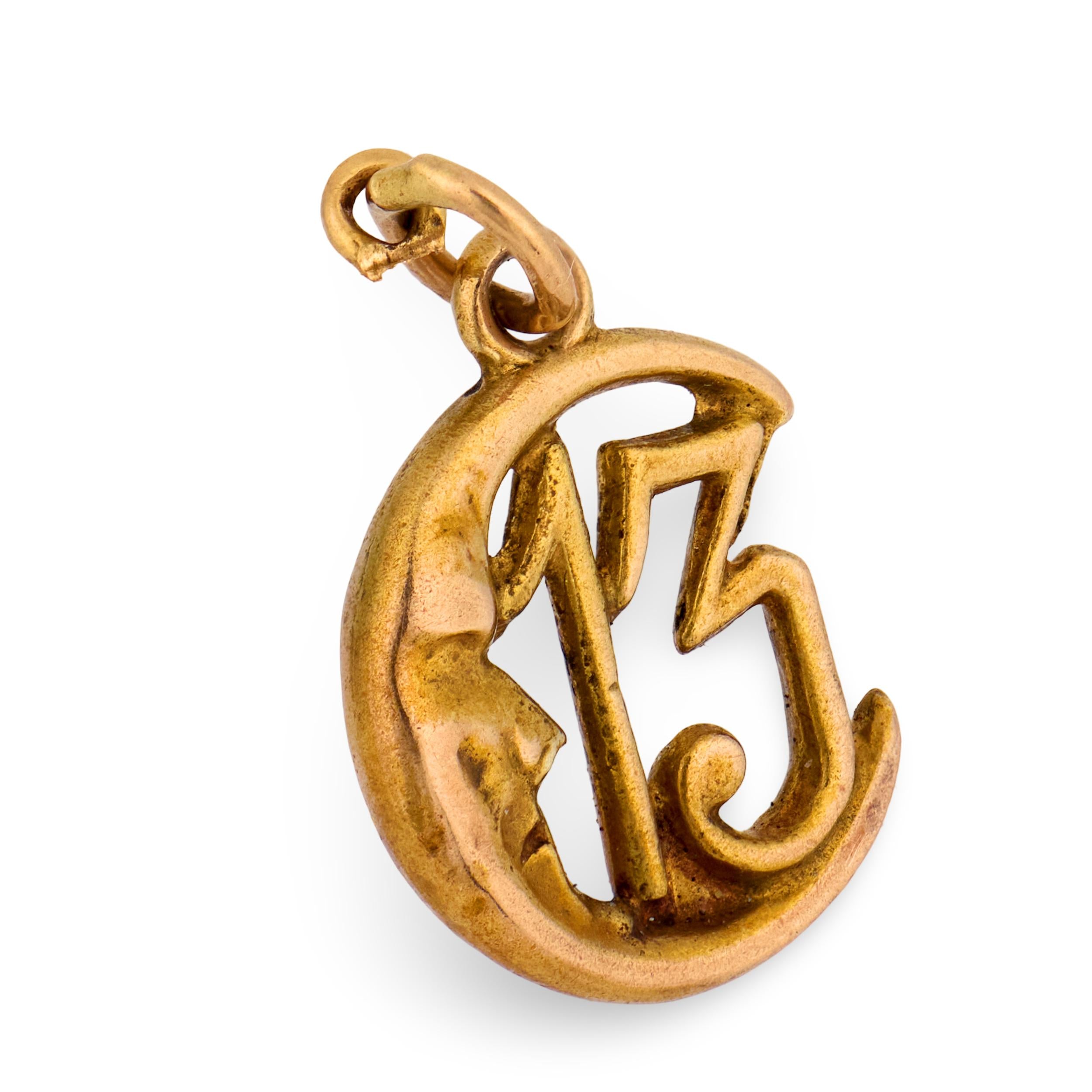 Art Nouveau 18k "13" Crescent-Motif Pendant/Charm