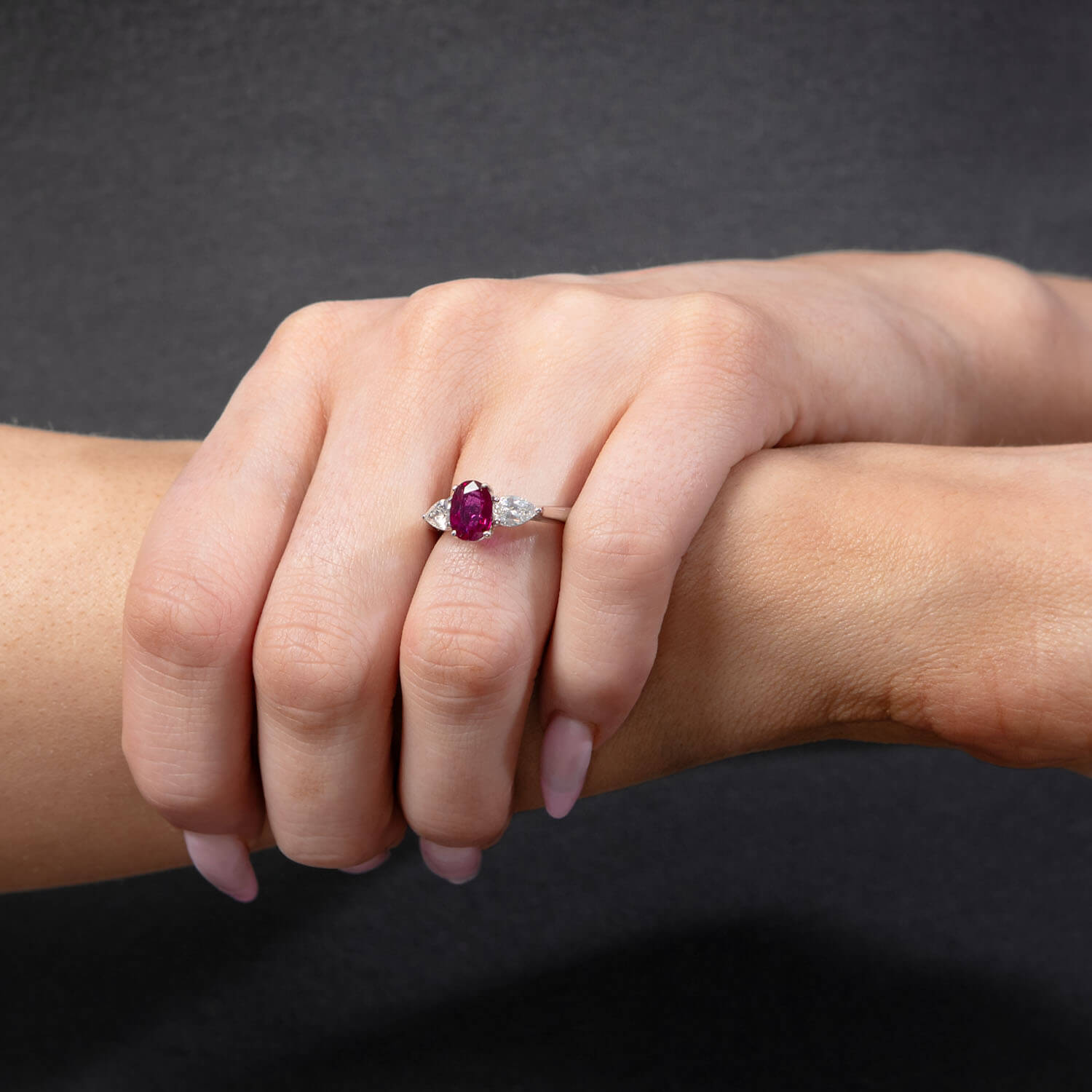 Estate Platinum GIA Ruby & Diamond Three Stone Ring