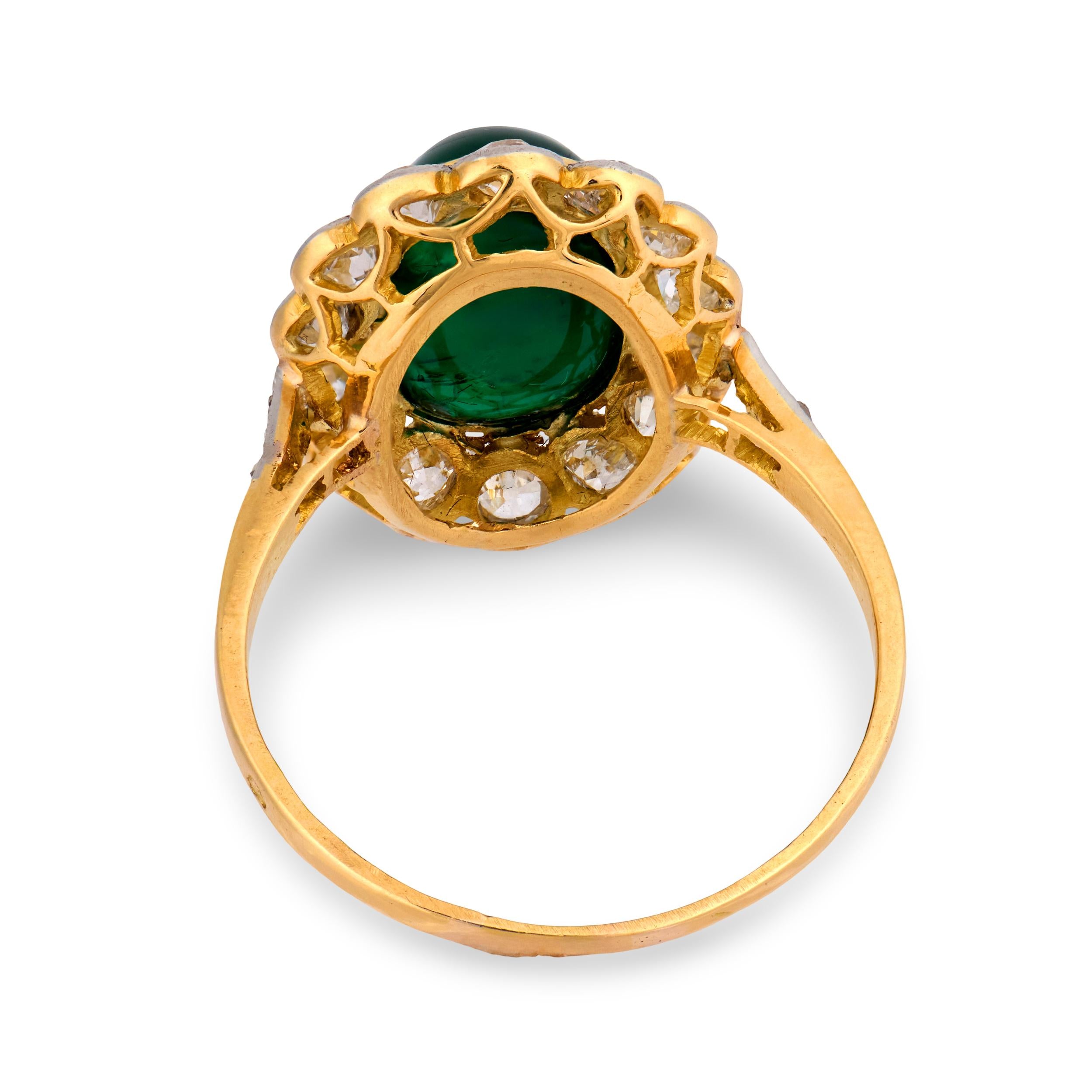 Edwardian French 18k/Platinum Emerald & Diamond Halo Ring