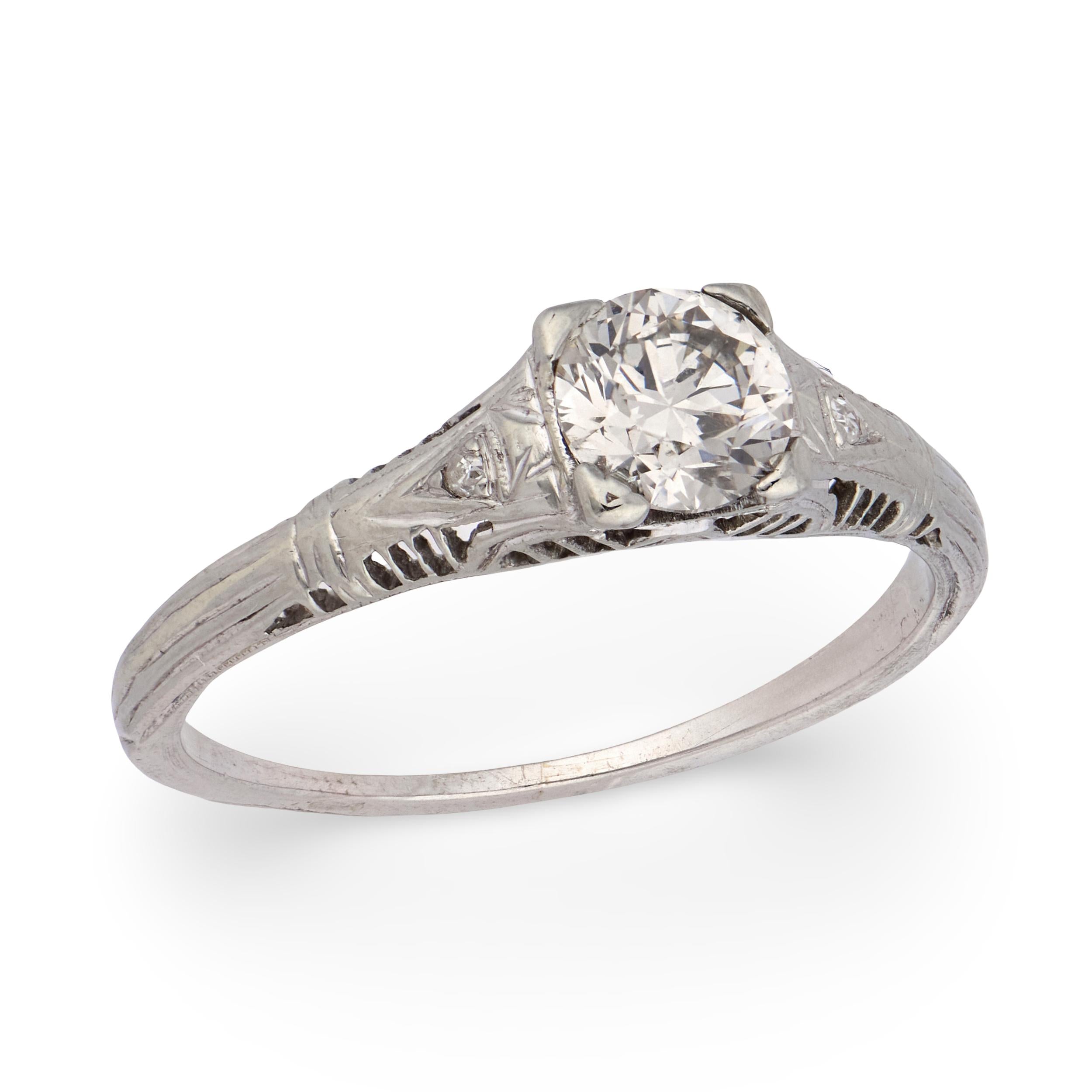 Art Deco 18k Diamond Engagement Ring .75ct