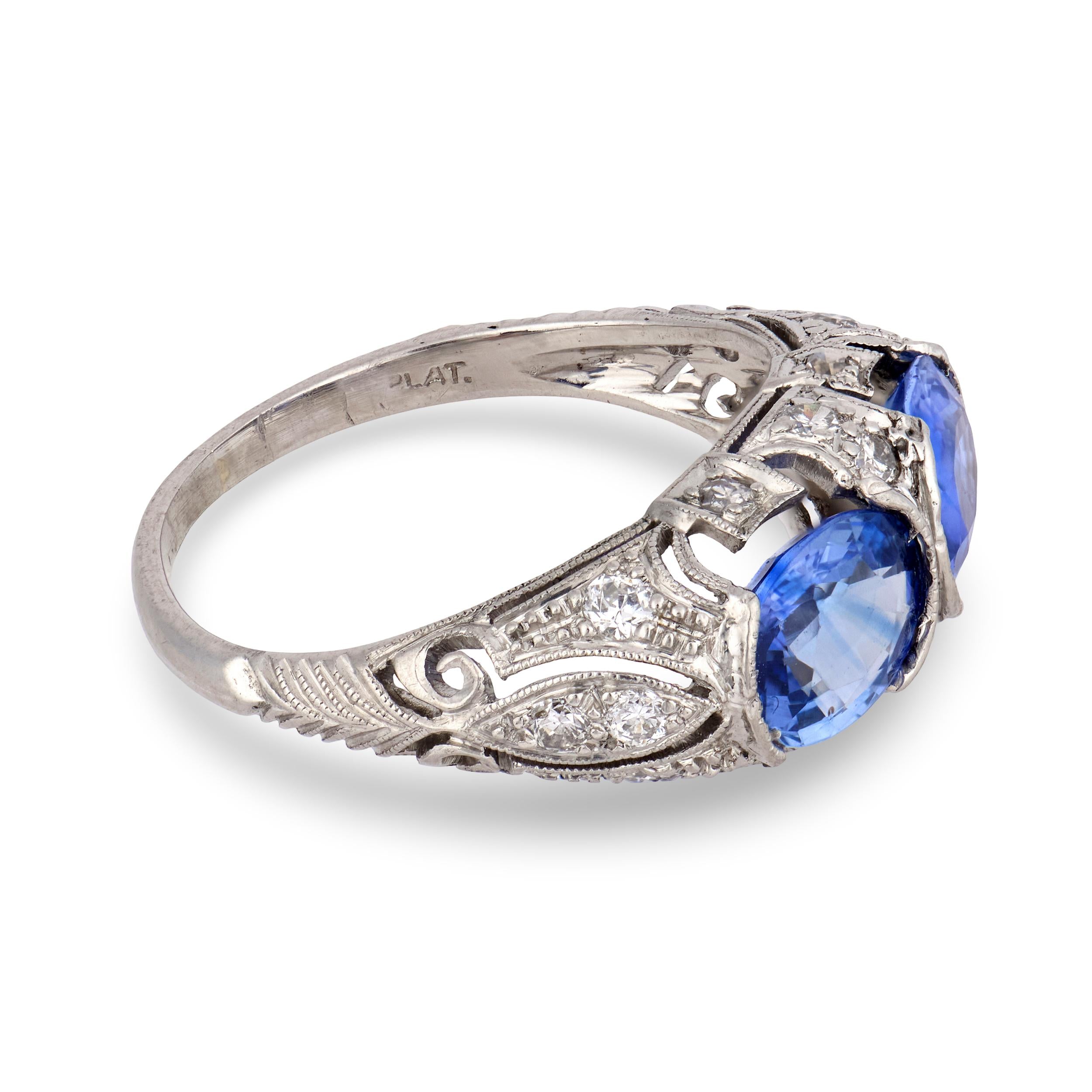 Art Deco Platinum Sapphire & Diamond Ring