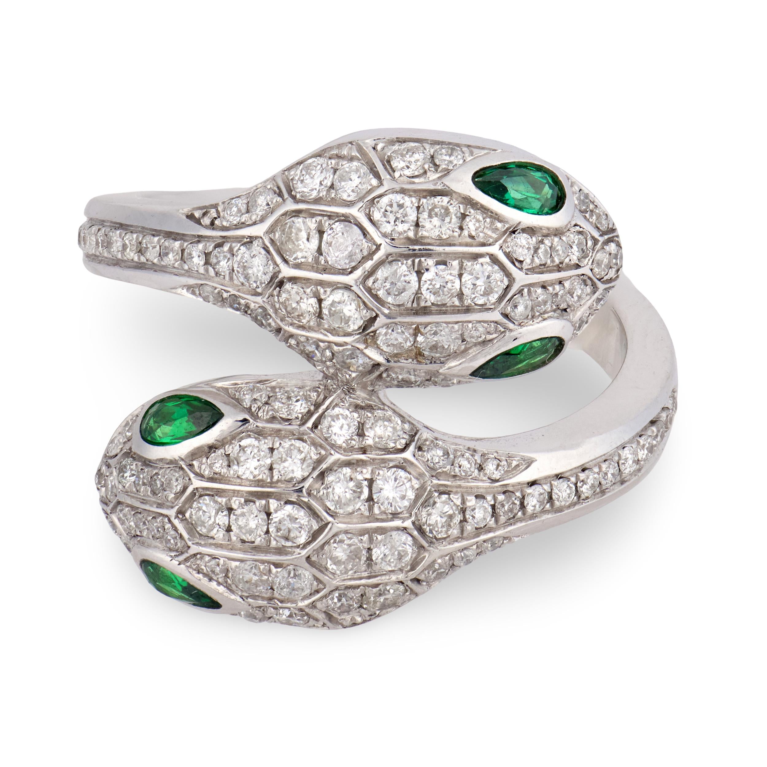 BVLGARI Estate Italian 18k Emerald & Diamond "Serpenti Seduttori" Ring