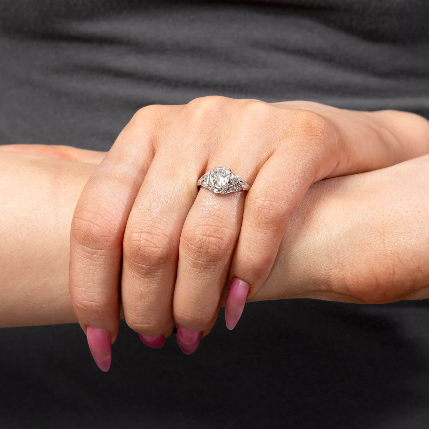 Art Deco Platinum Diamond Engagement Ring 1.05ct