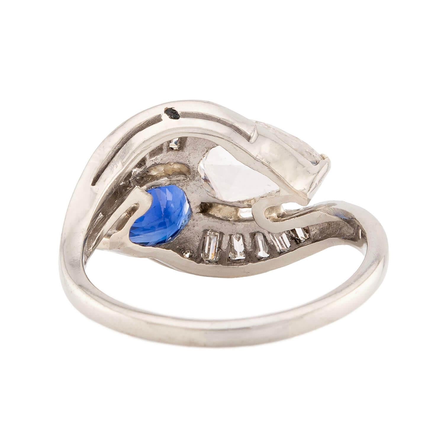 Art Deco 14k Sapphire & Diamond "Moi et Toi" Bypass Ring