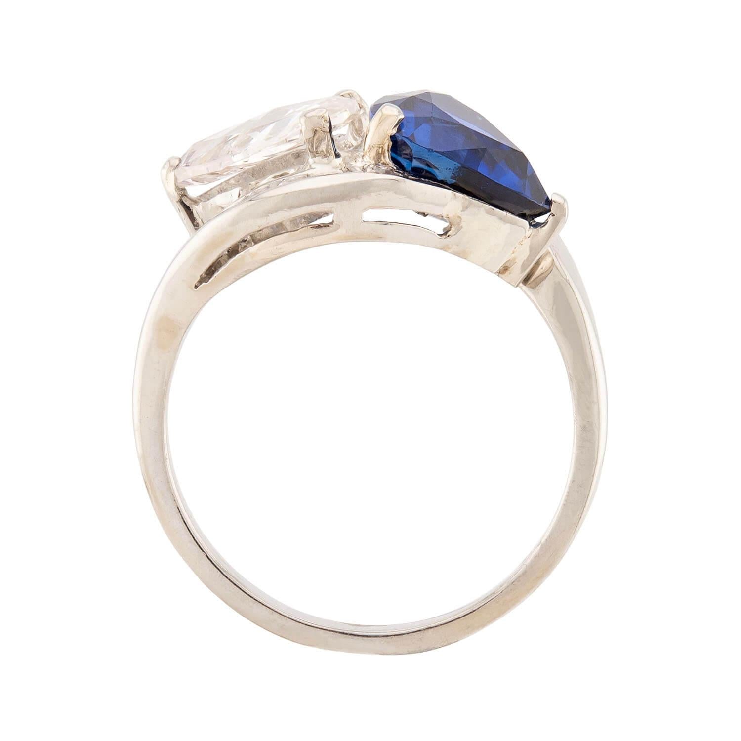 Art Deco 14k Sapphire & Diamond "Moi et Toi" Bypass Ring