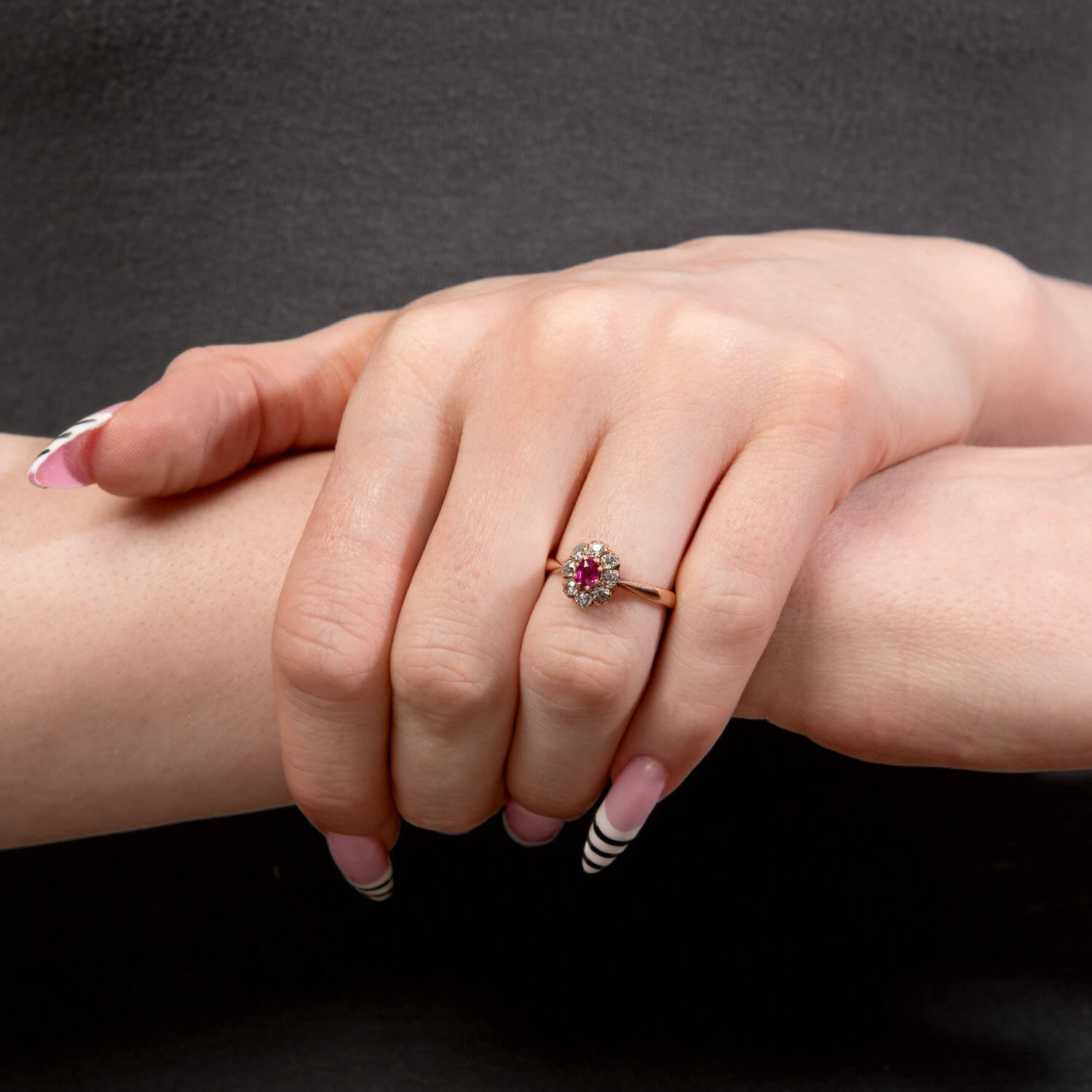 Victorian 14k Ruby & Diamond Halo Ring