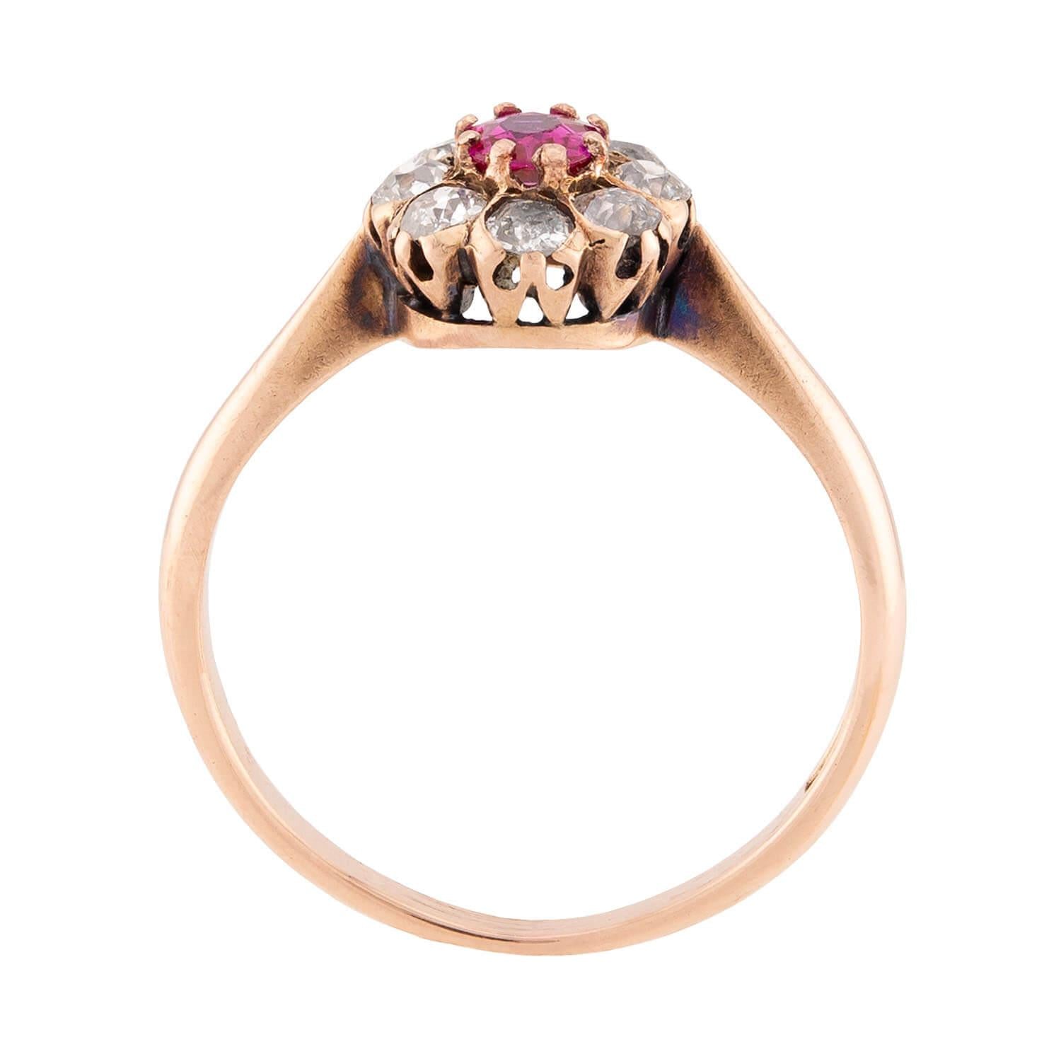 Victorian 14k Ruby & Diamond Halo Ring