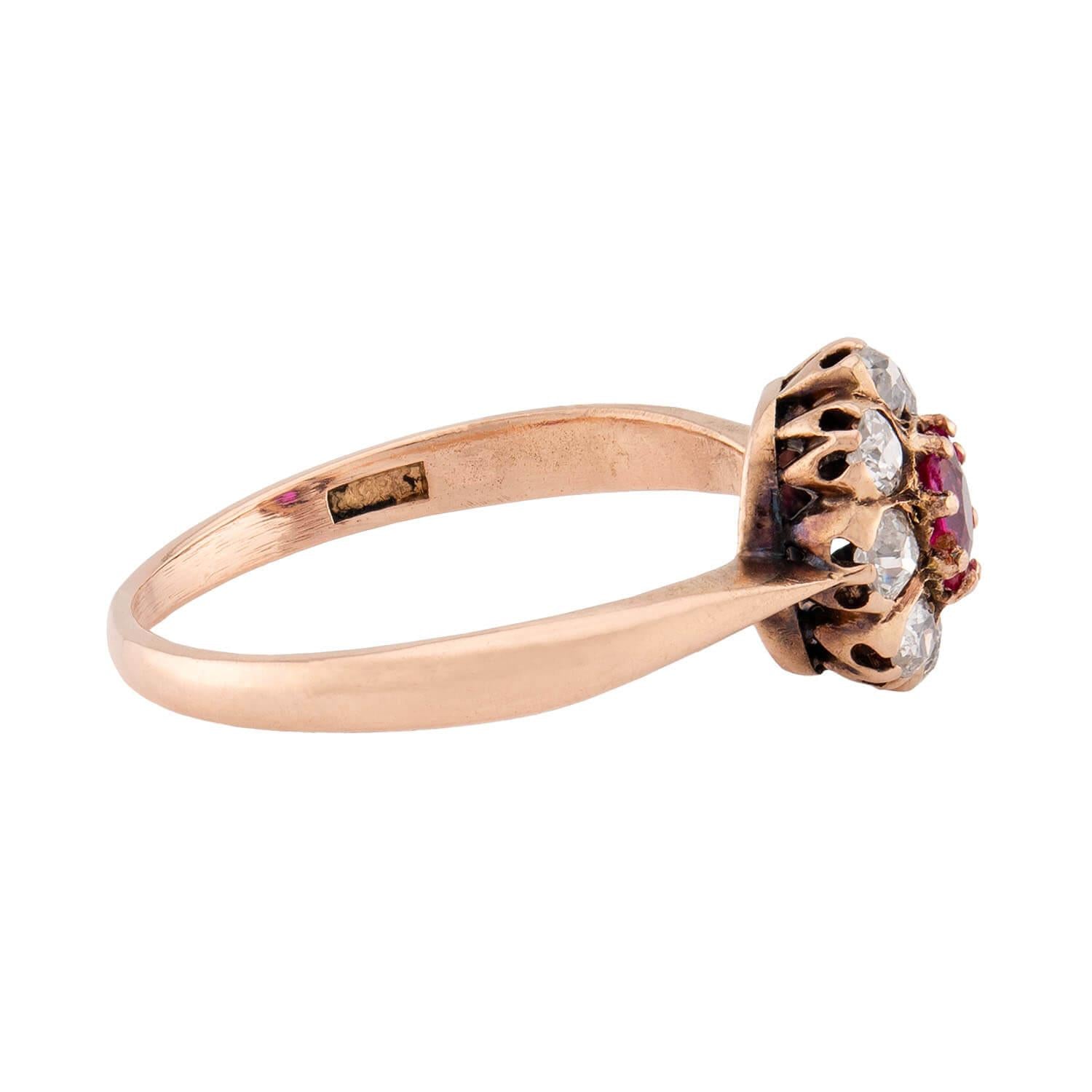 Victorian 14k Ruby & Diamond Halo Ring