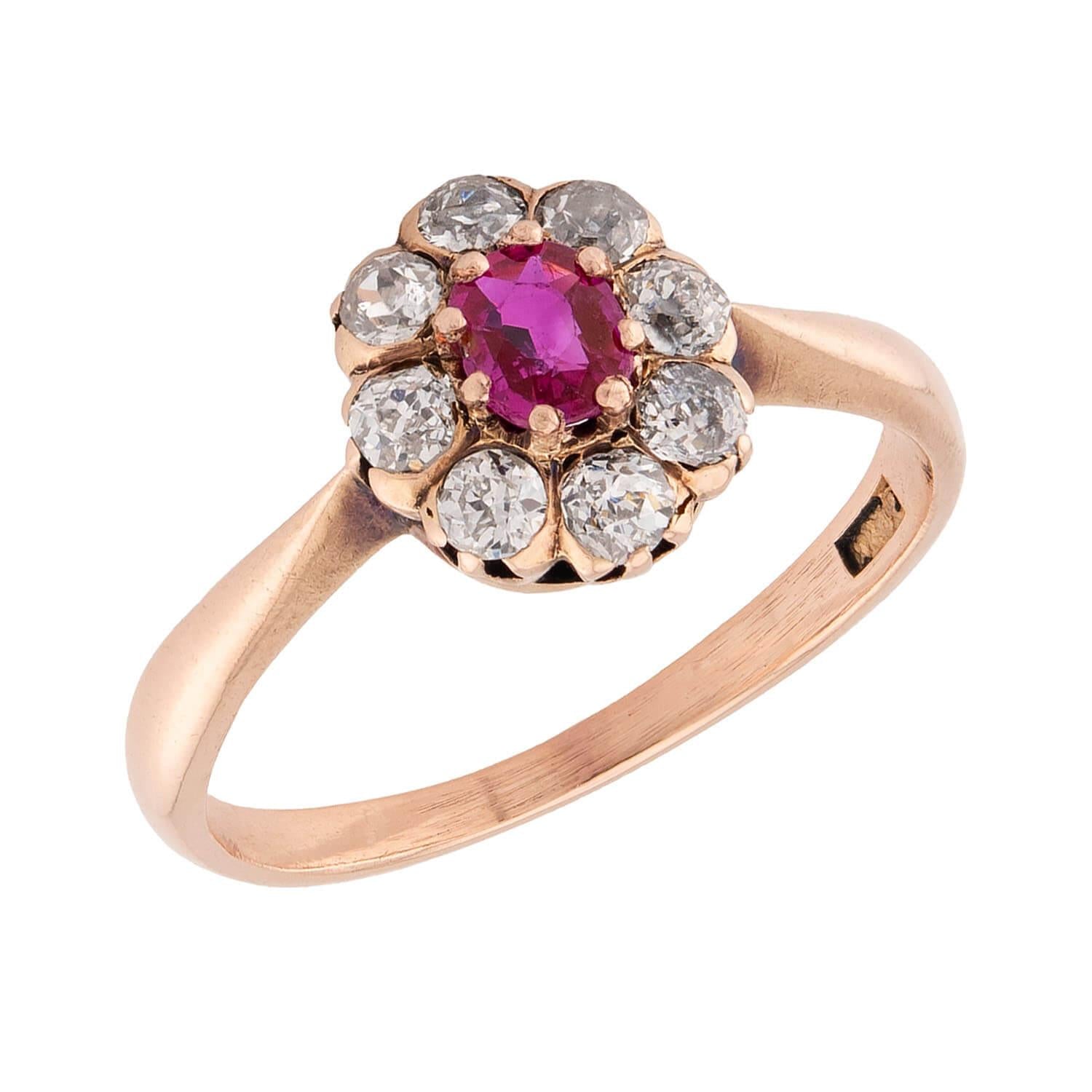 Victorian 14k Ruby & Diamond Halo Ring