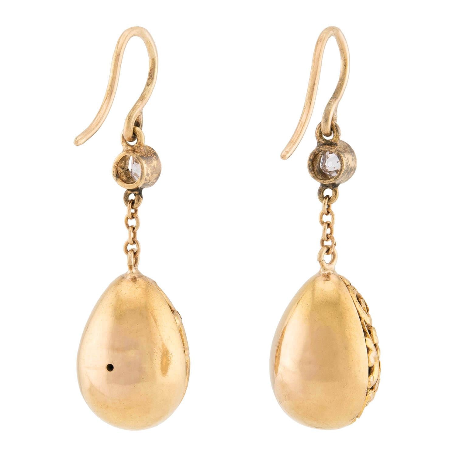 Art Nouveau 14k Diamond Repoussé Dangle Earrings