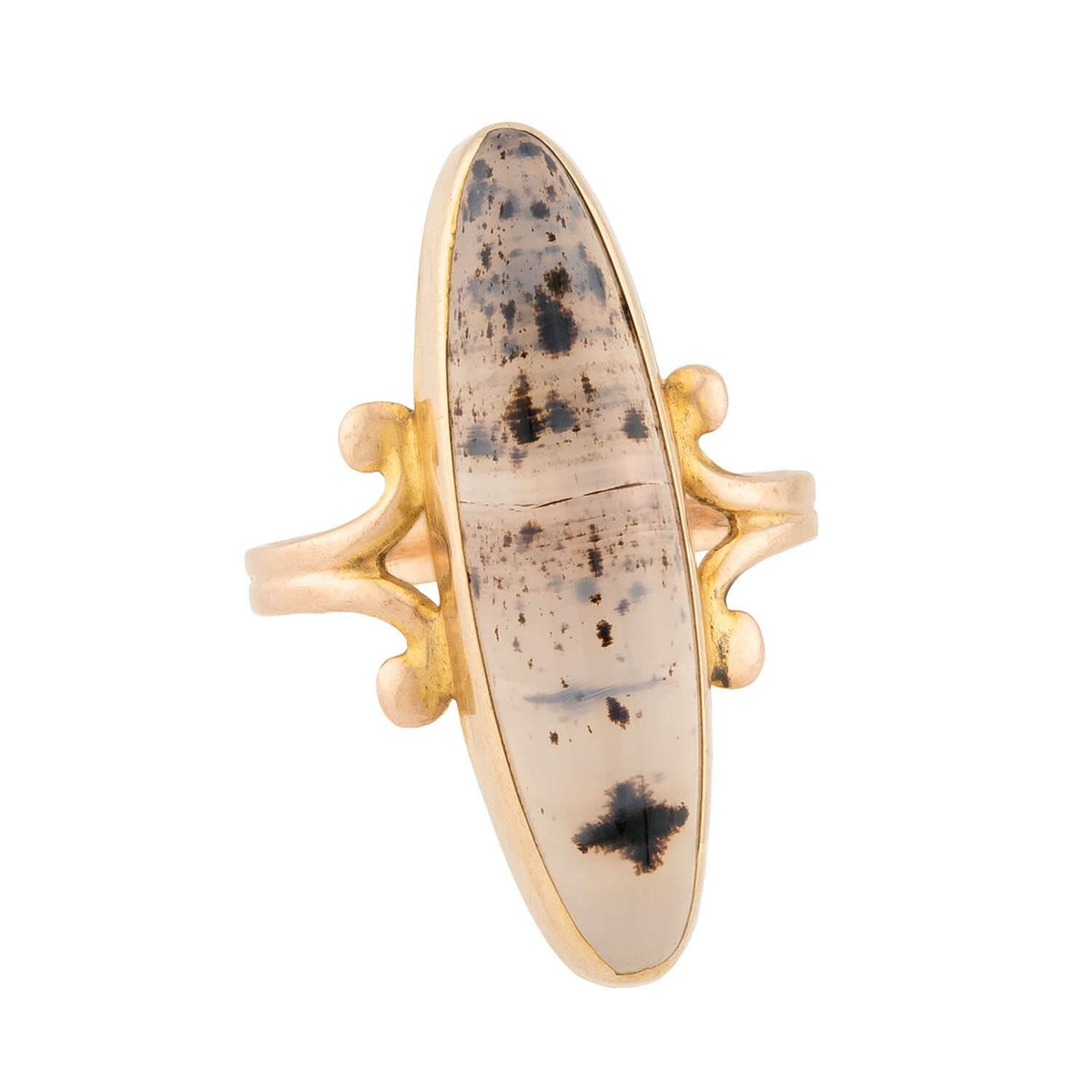 Victorian 14k Moss Agate Navette Ring