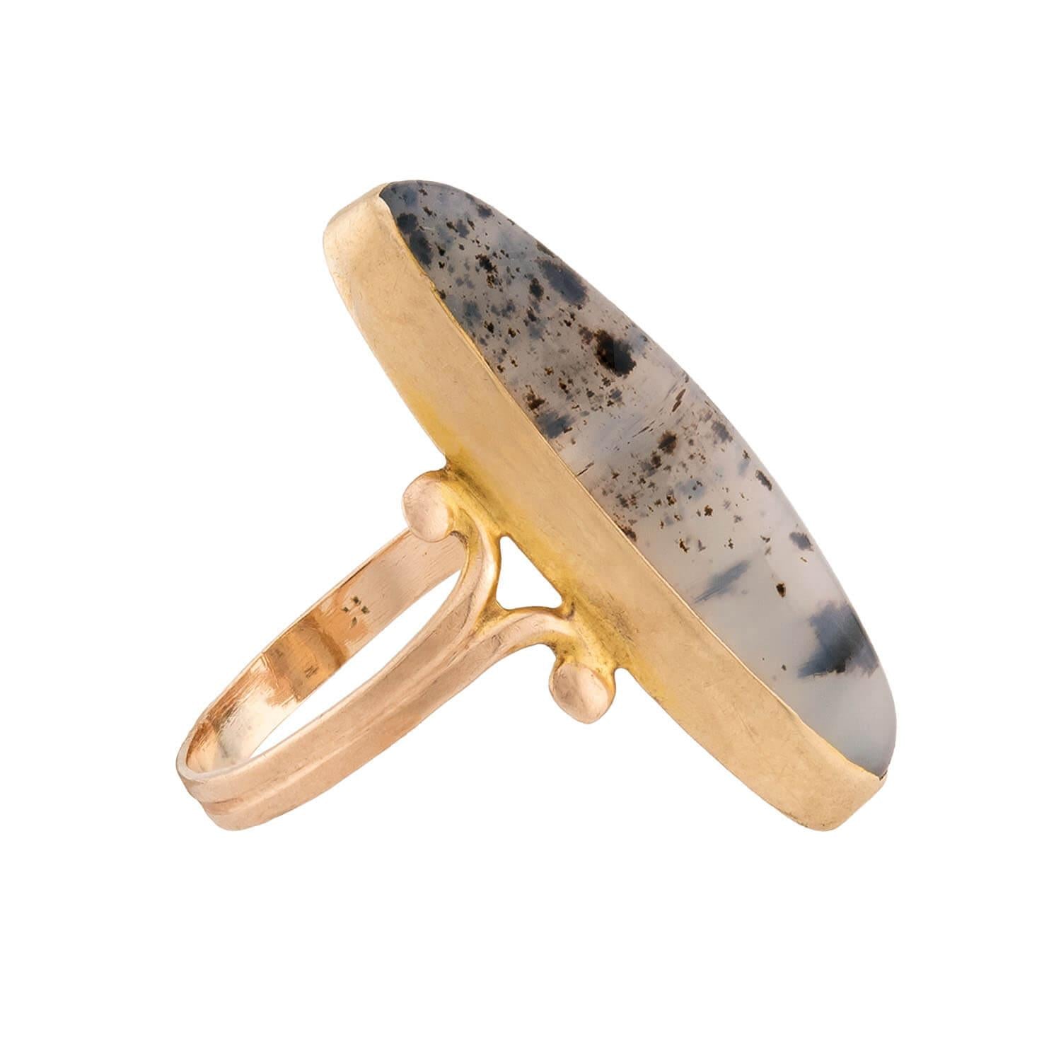 Victorian 14k Moss Agate Navette Ring