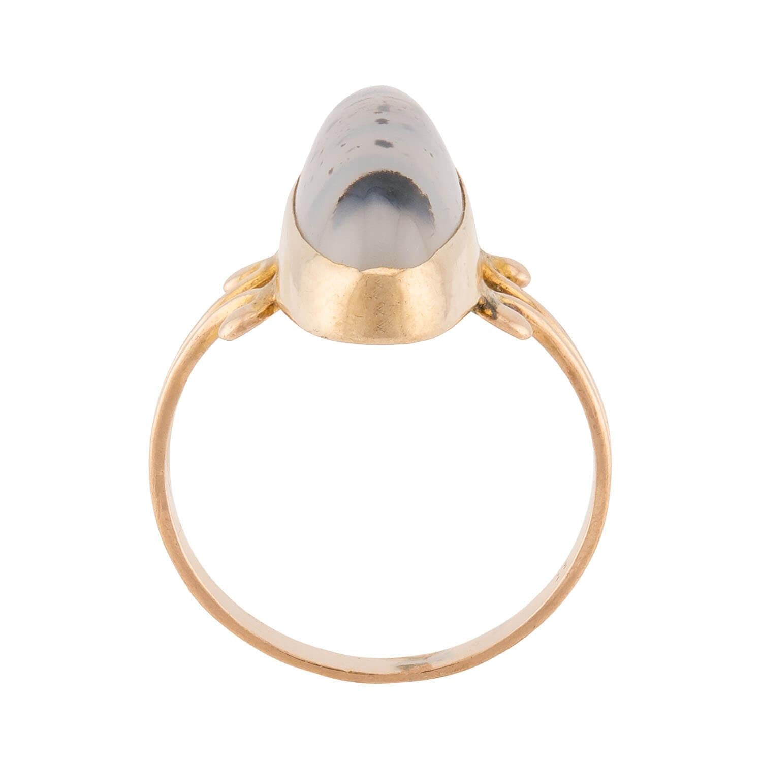 Victorian 14k Moss Agate Navette Ring