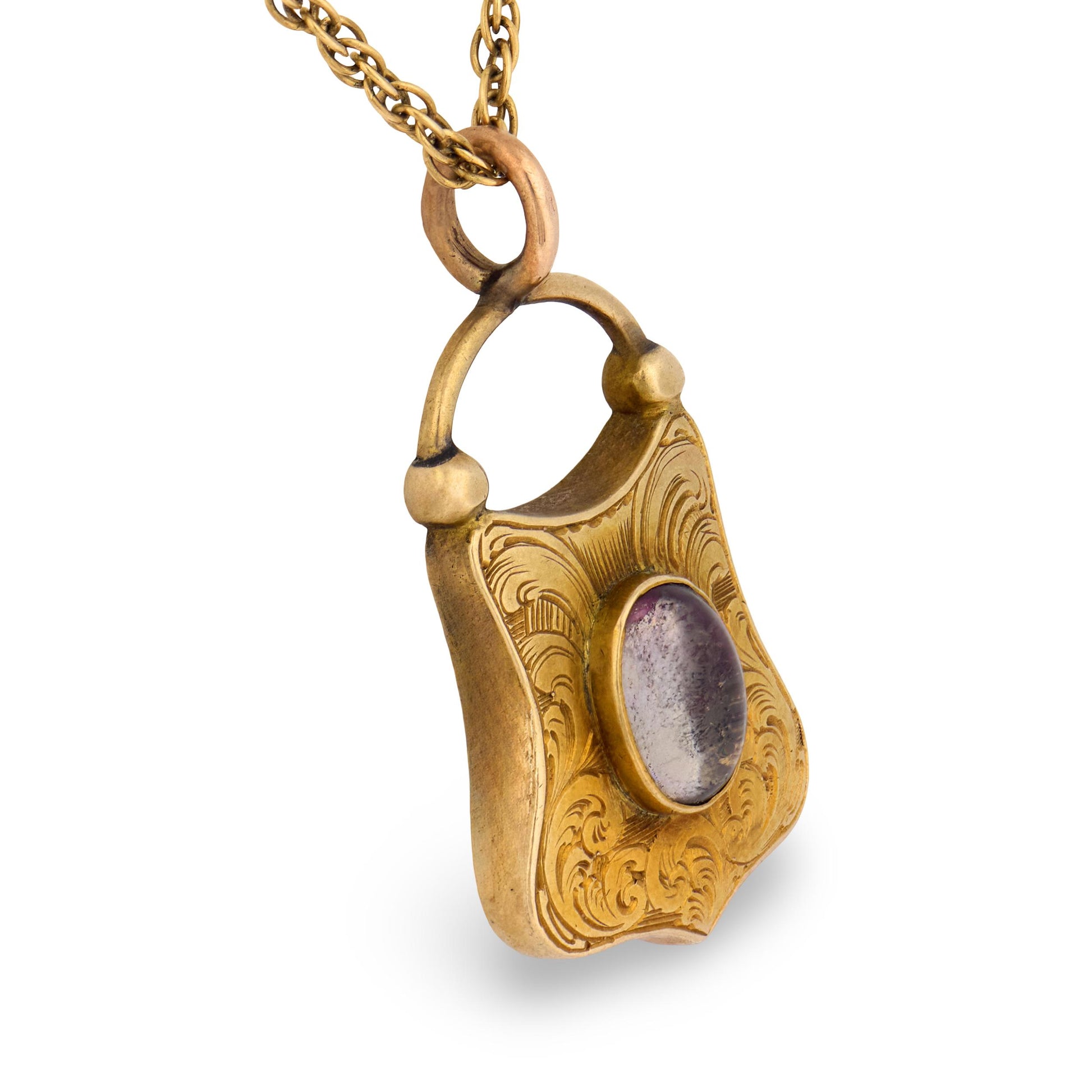 Victorian 14k Quartz Padlock Pendant Necklace
