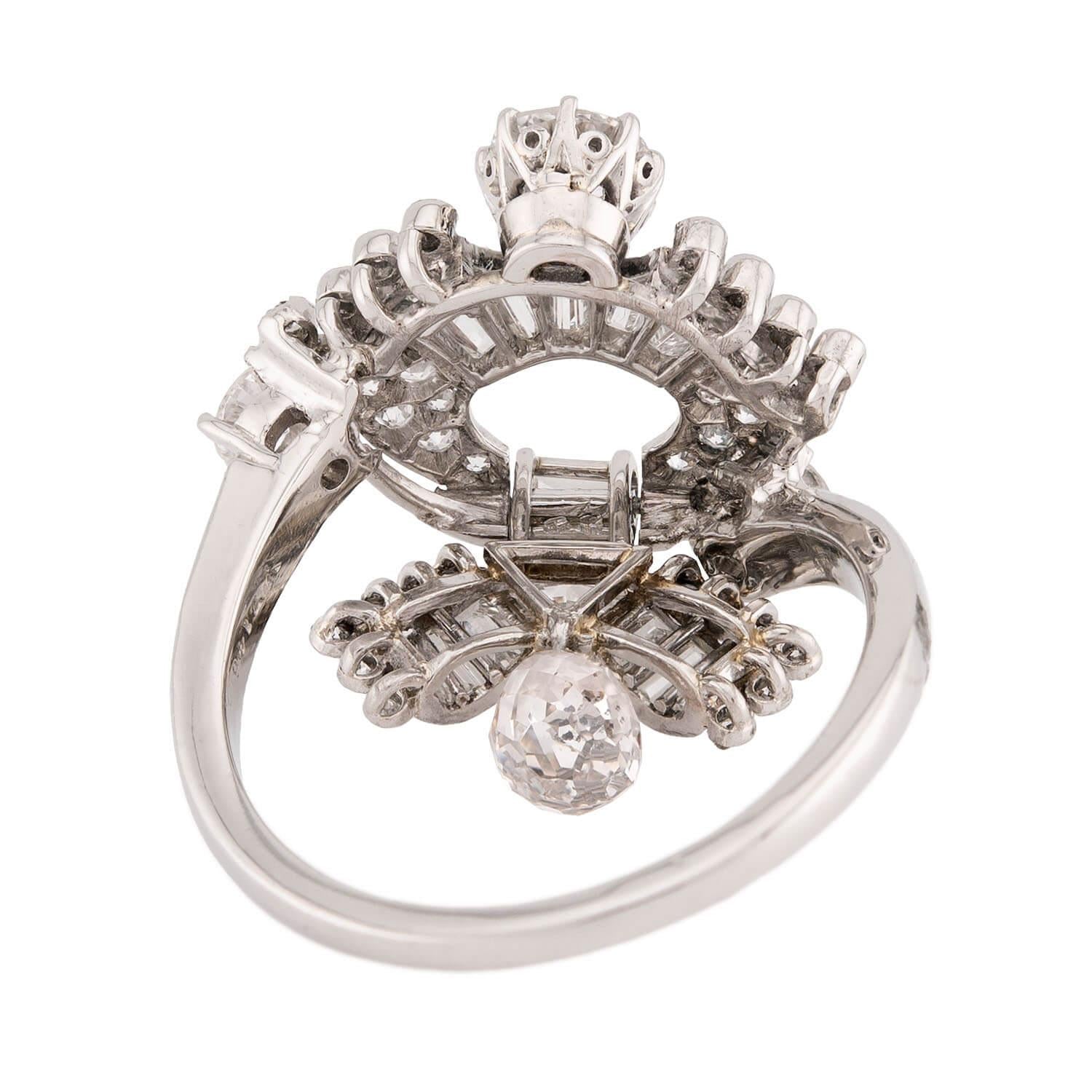 Art Deco Platinum Diamond Briolette Ring