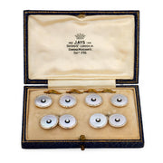 Edwardian 9k/Platinum Mother of Pearl, Pearl, & Enamel Cufflink Set