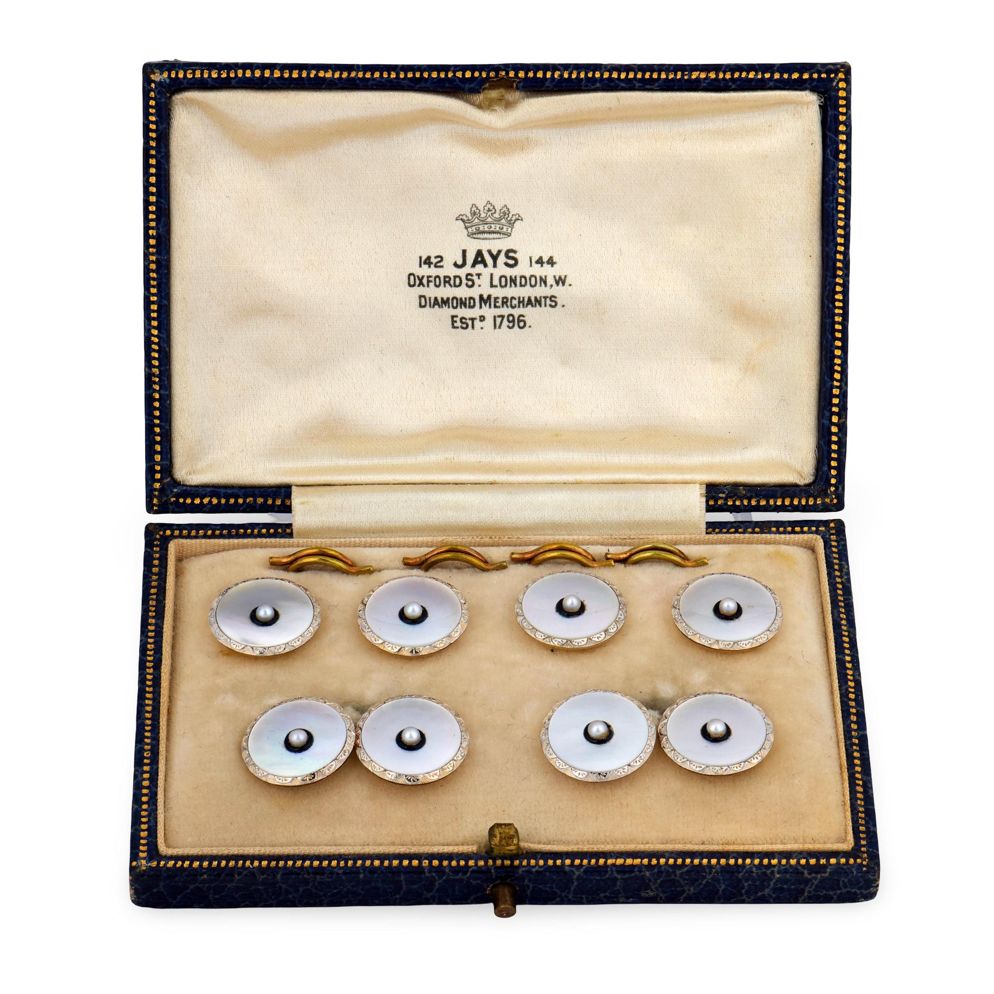 Edwardian 9k/Platinum Mother of Pearl, Pearl, & Enamel Cufflink Set