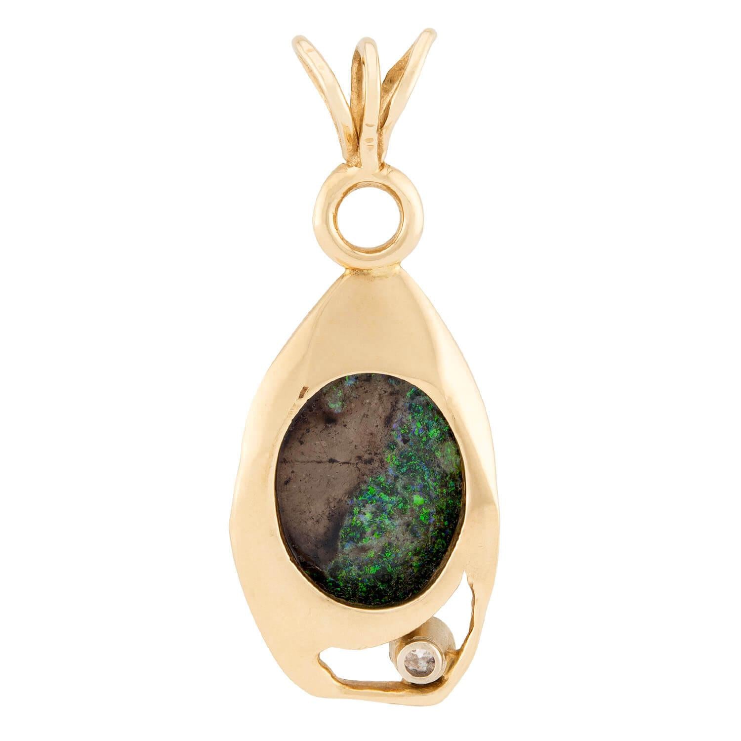 Vintage 14k Boulder Opal & Diamond Pendant