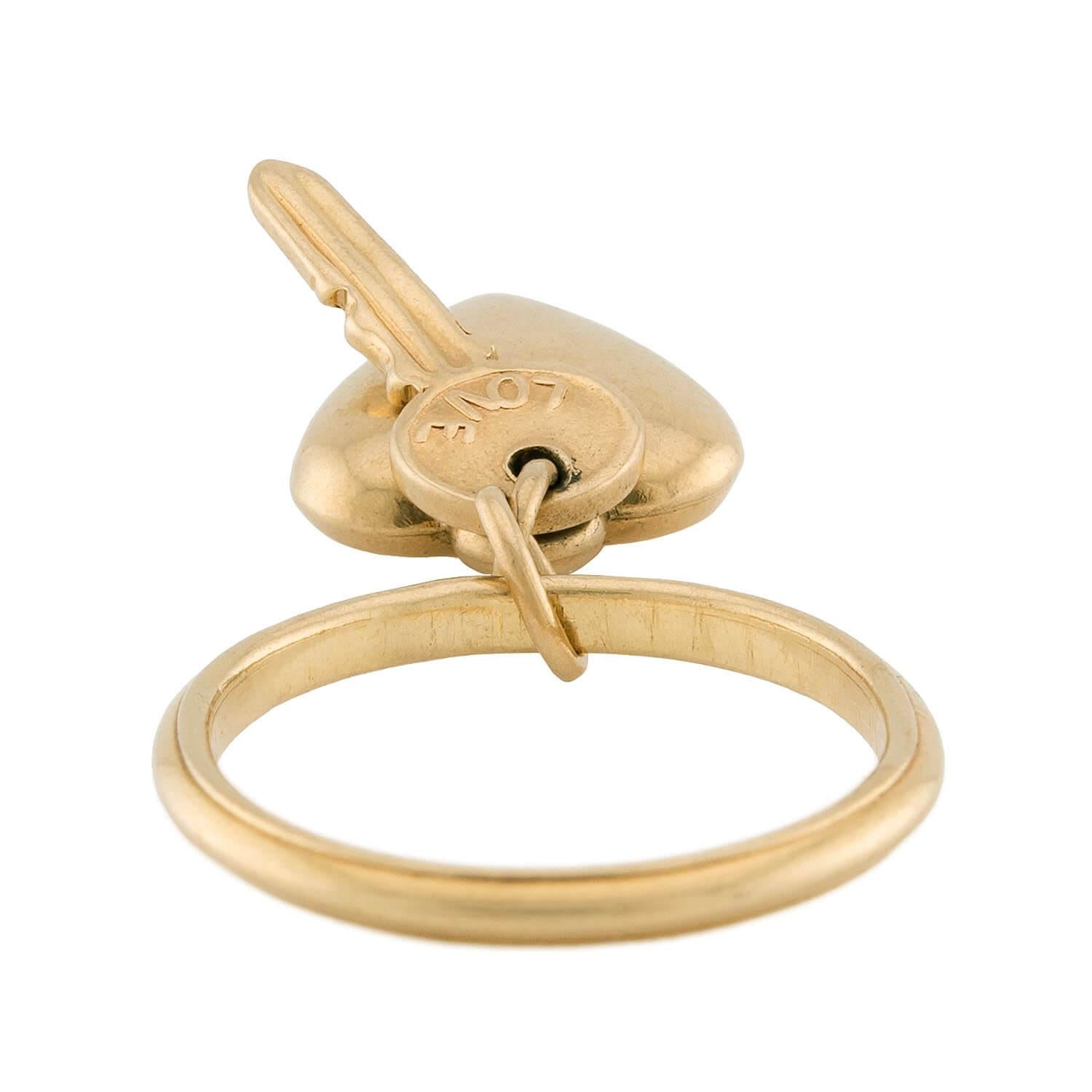 Retro 14k Heart & Key Sweetheart Charm Ring