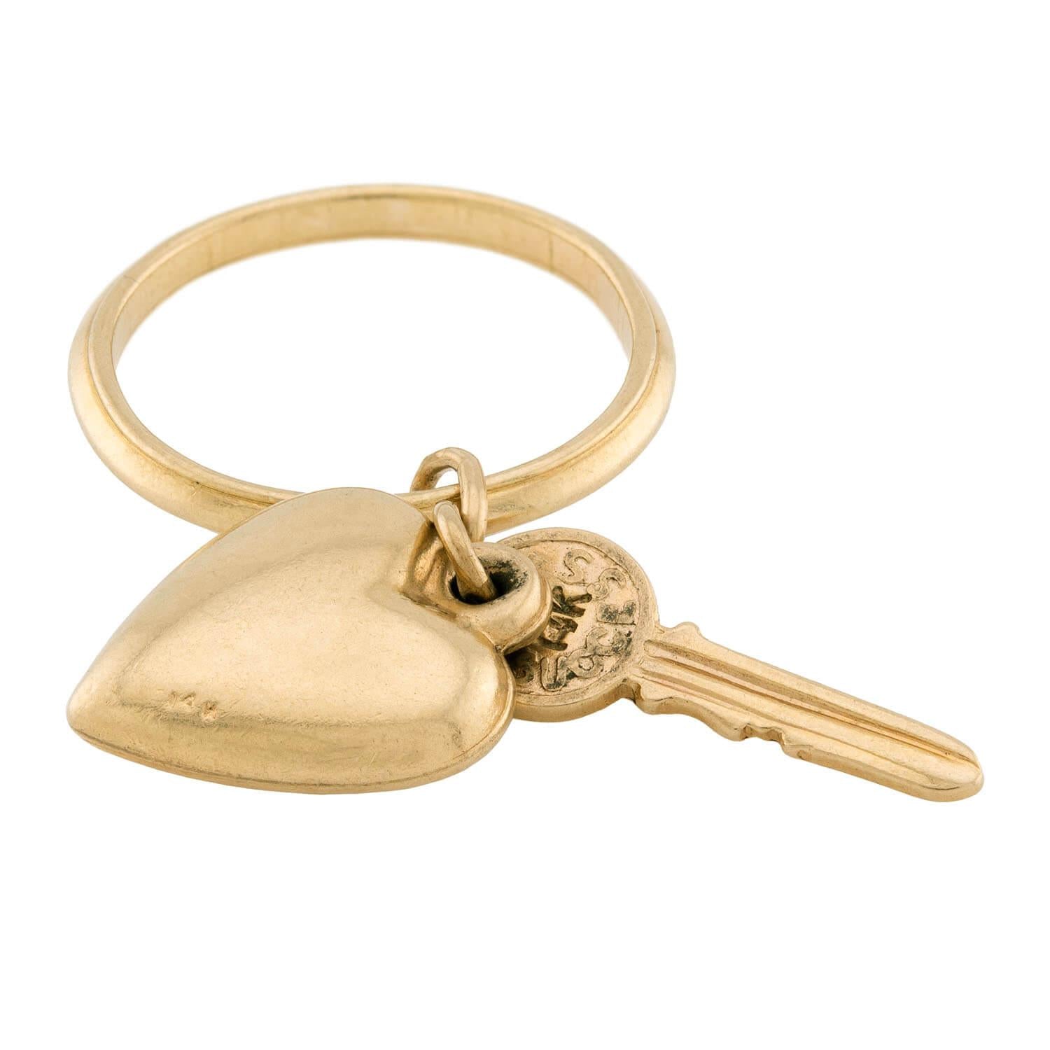 Retro 14k Heart & Key Sweetheart Charm Ring