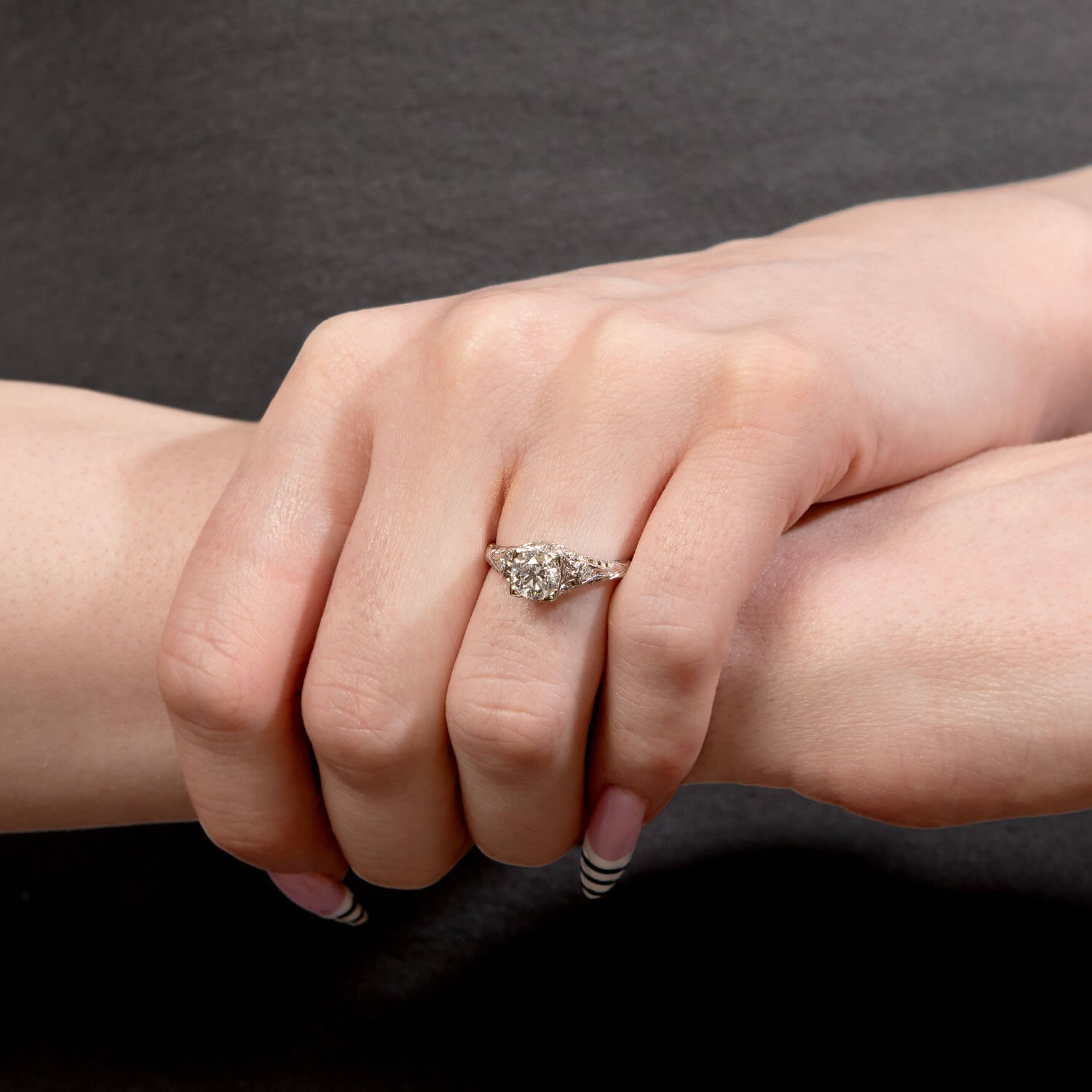 Art Deco 18k Diamond Engagement Ring .95ct