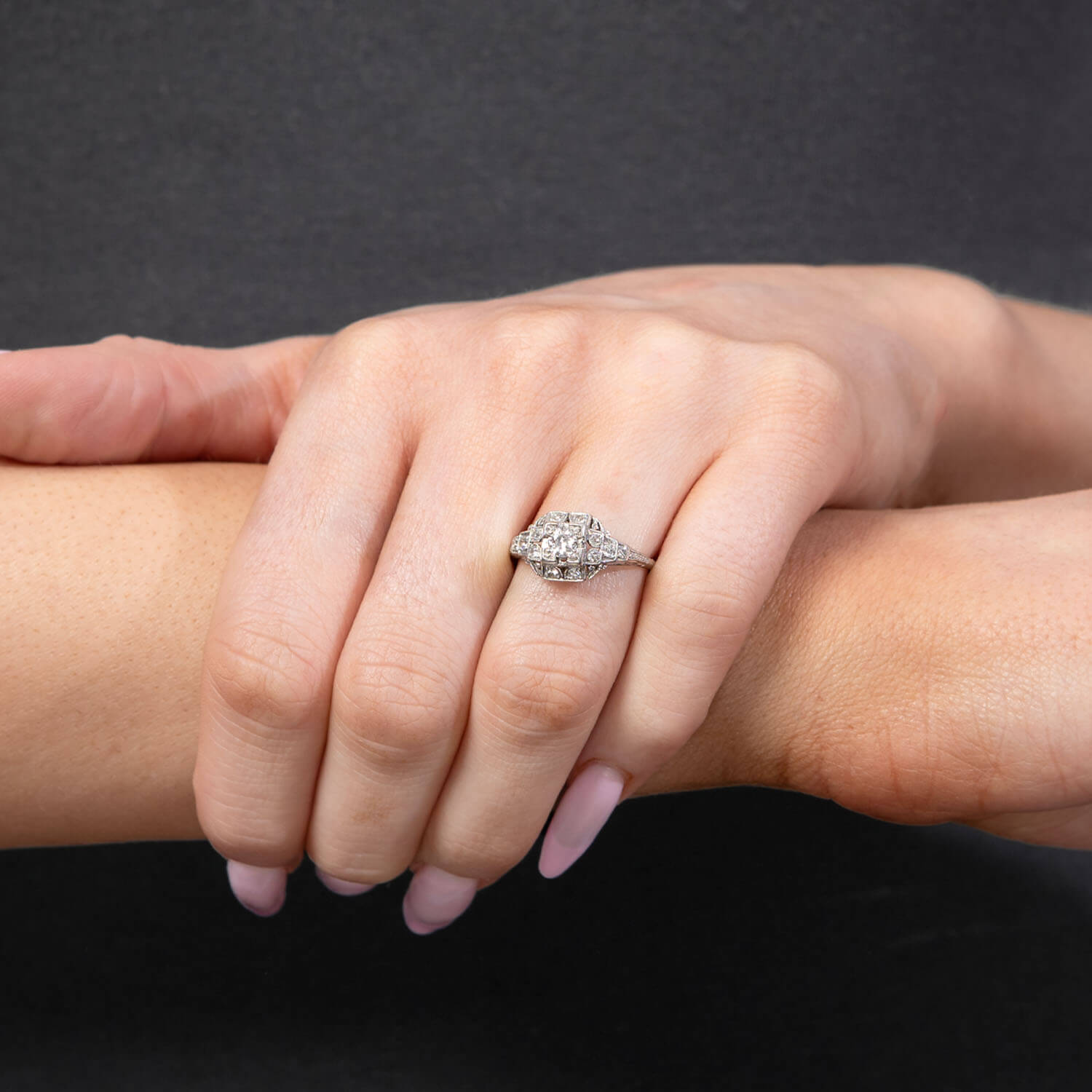 Art Deco Platinum Diamond Engagement Ring .35ct