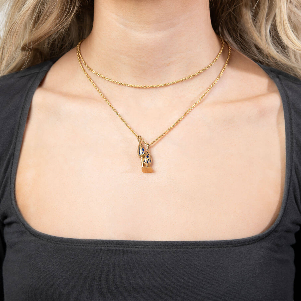 Georgian 18k/14k Enamel Fob Pendant Necklace