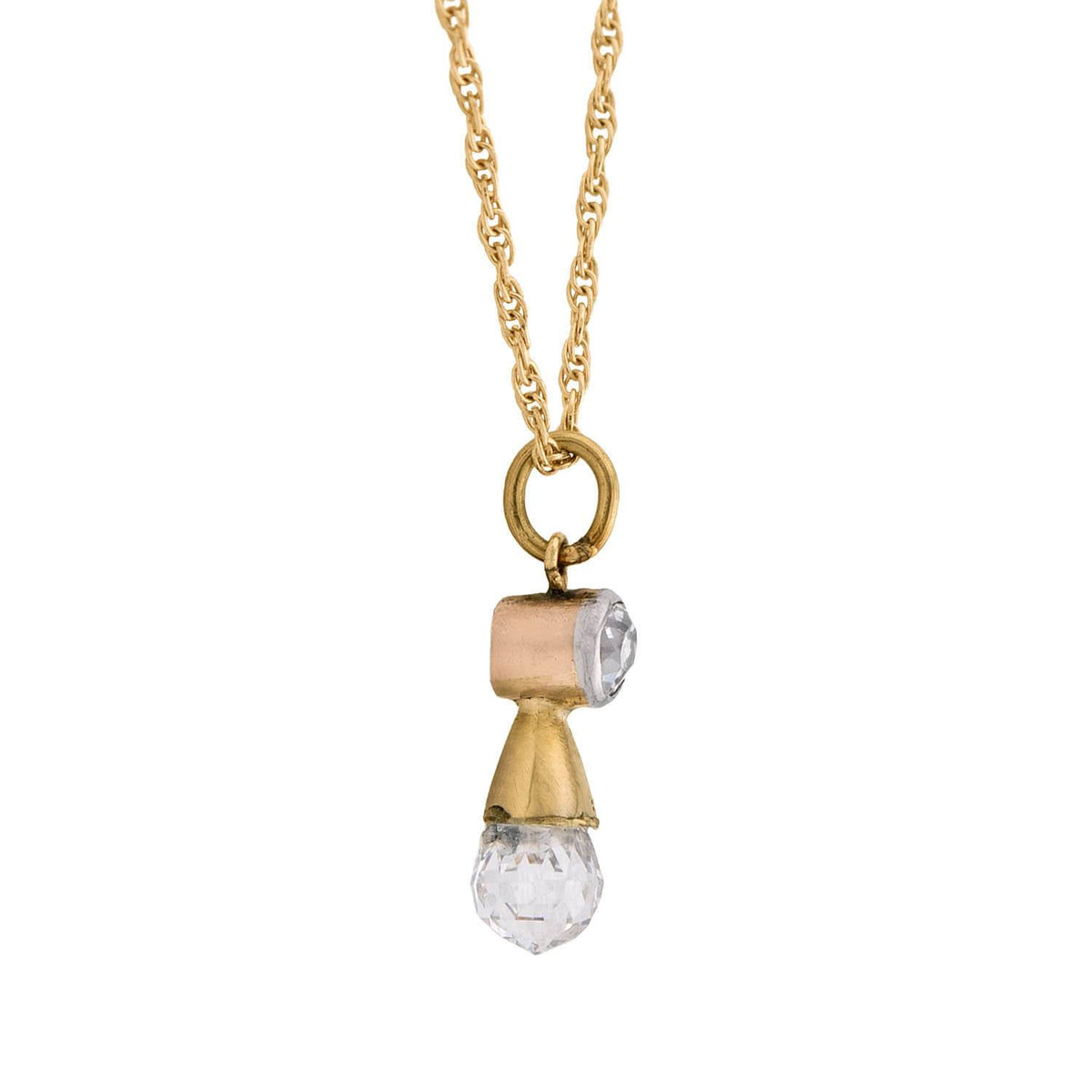 Victorian 14k Diamond Briolette Pendant Necklace