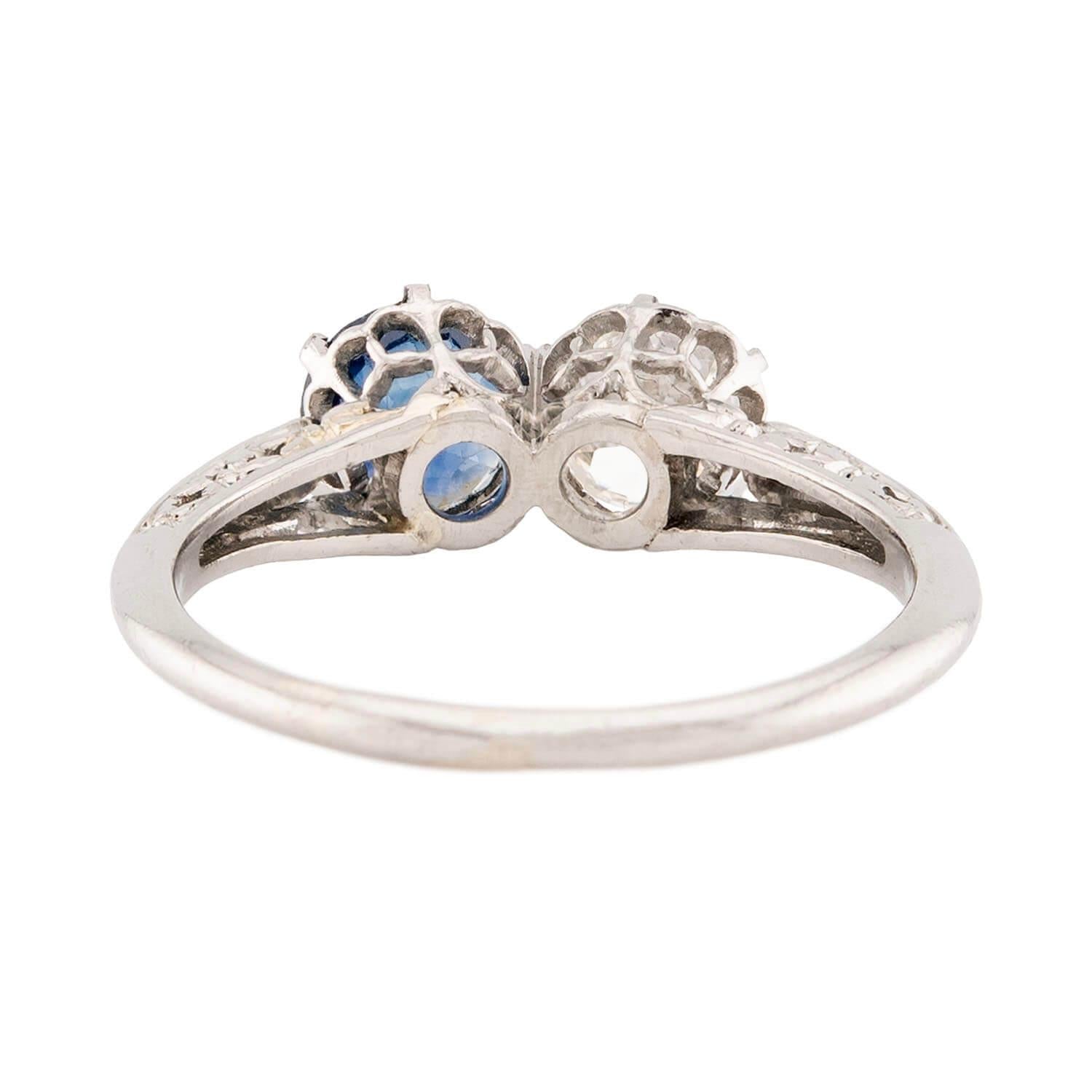 Edwardian Platinum Sapphire & Diamond Bypass Ring