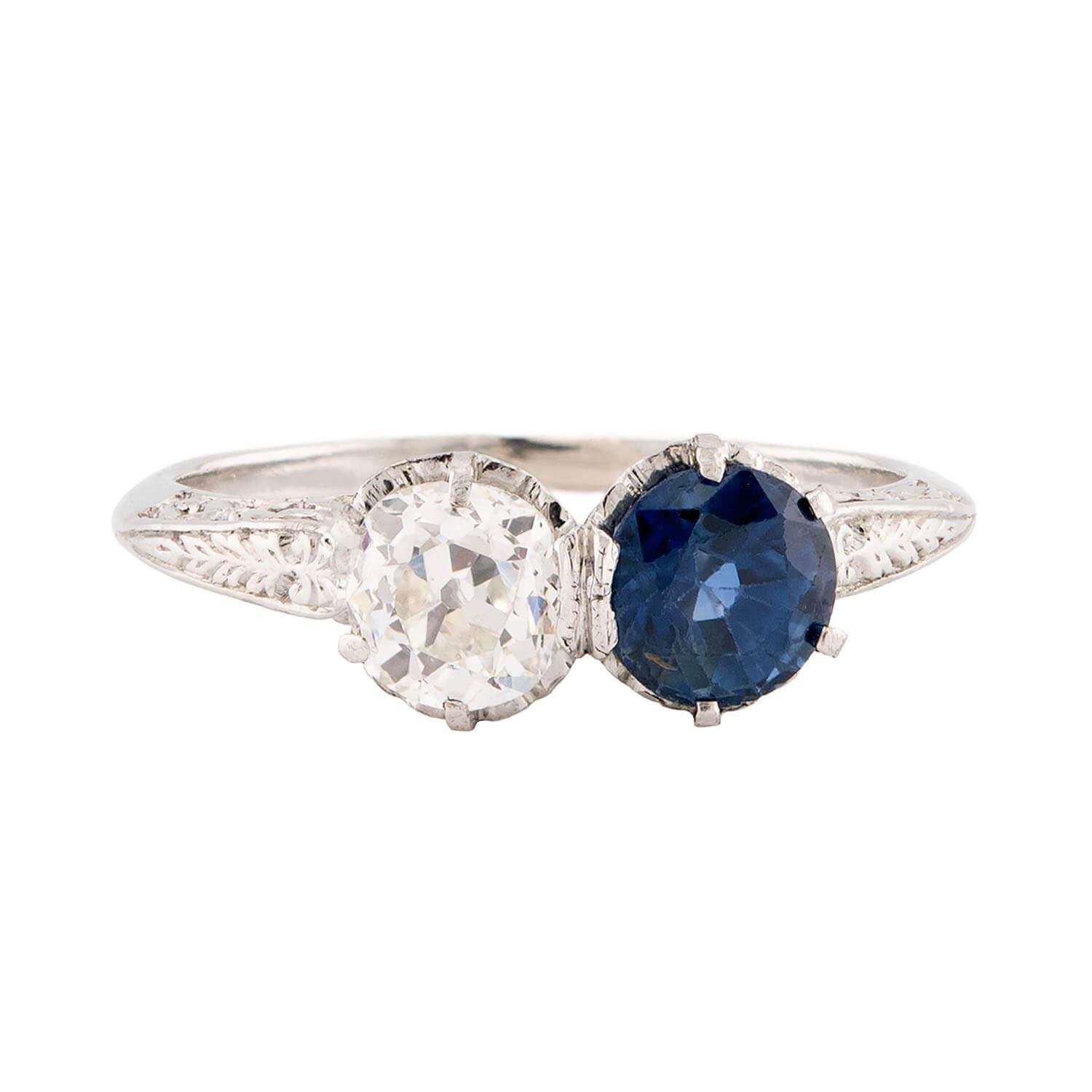 Edwardian Platinum Sapphire & Diamond Bypass Ring