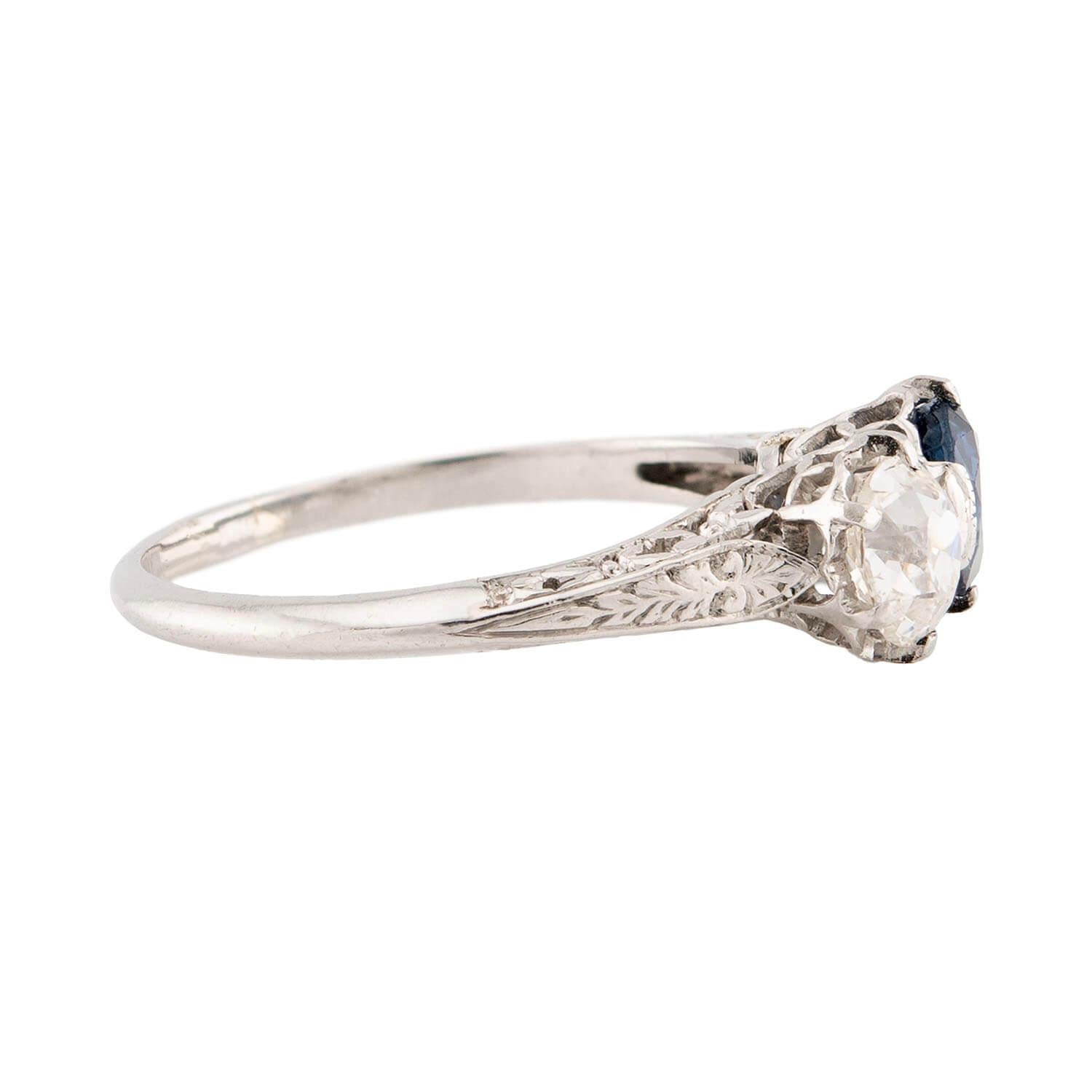 Edwardian Platinum Sapphire & Diamond Bypass Ring