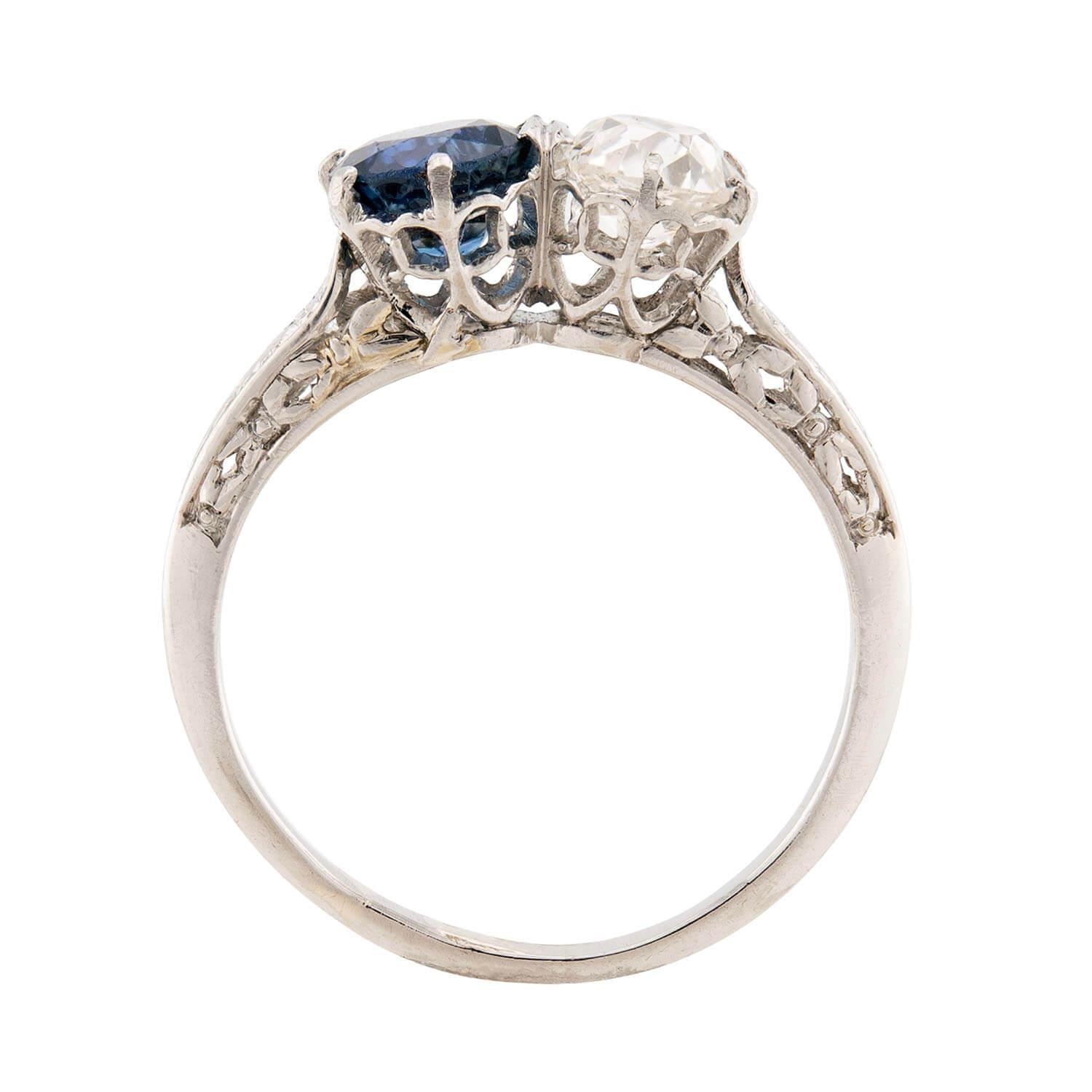 Edwardian Platinum Sapphire & Diamond Bypass Ring