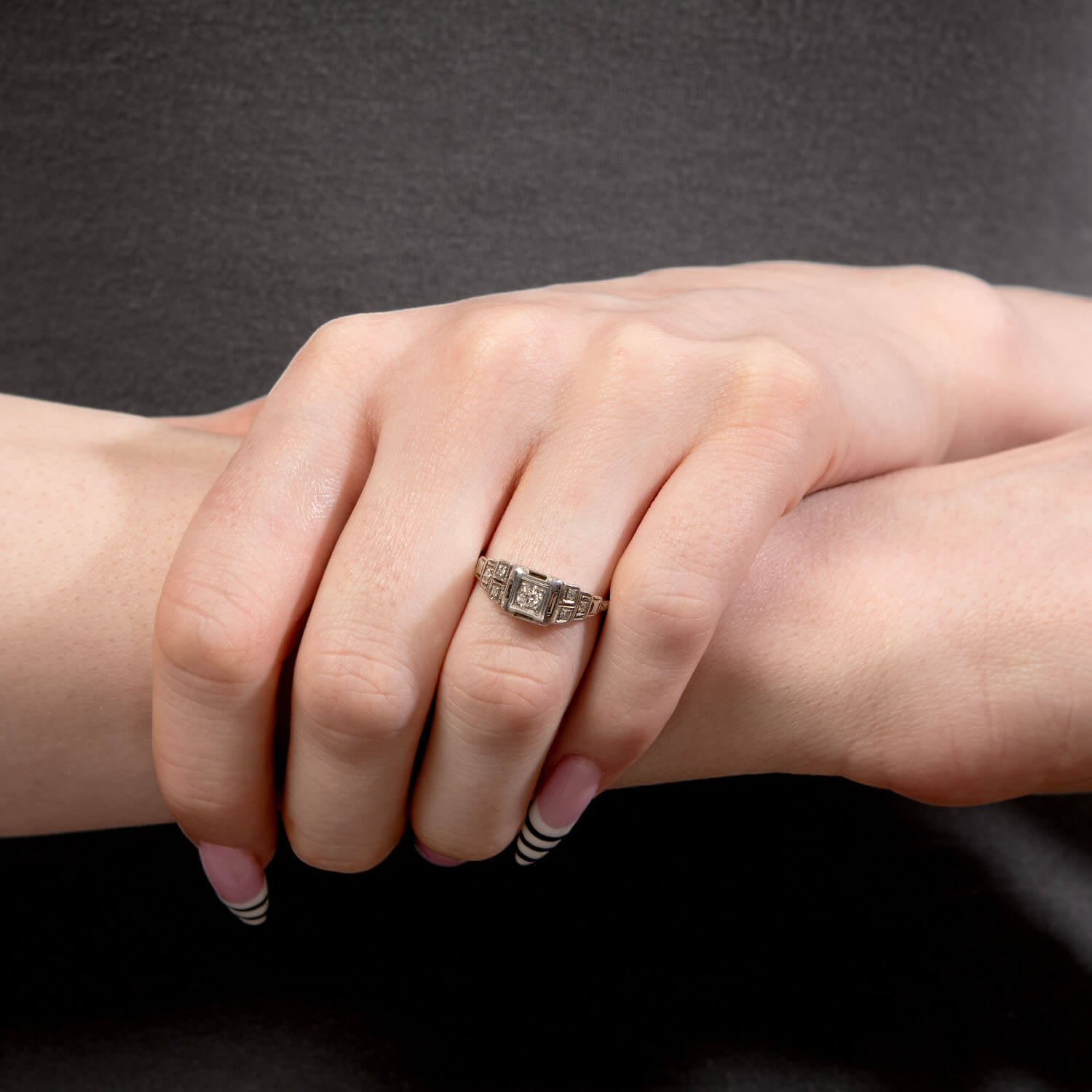 Art Deco 18k Diamond Engagement Ring .20ct