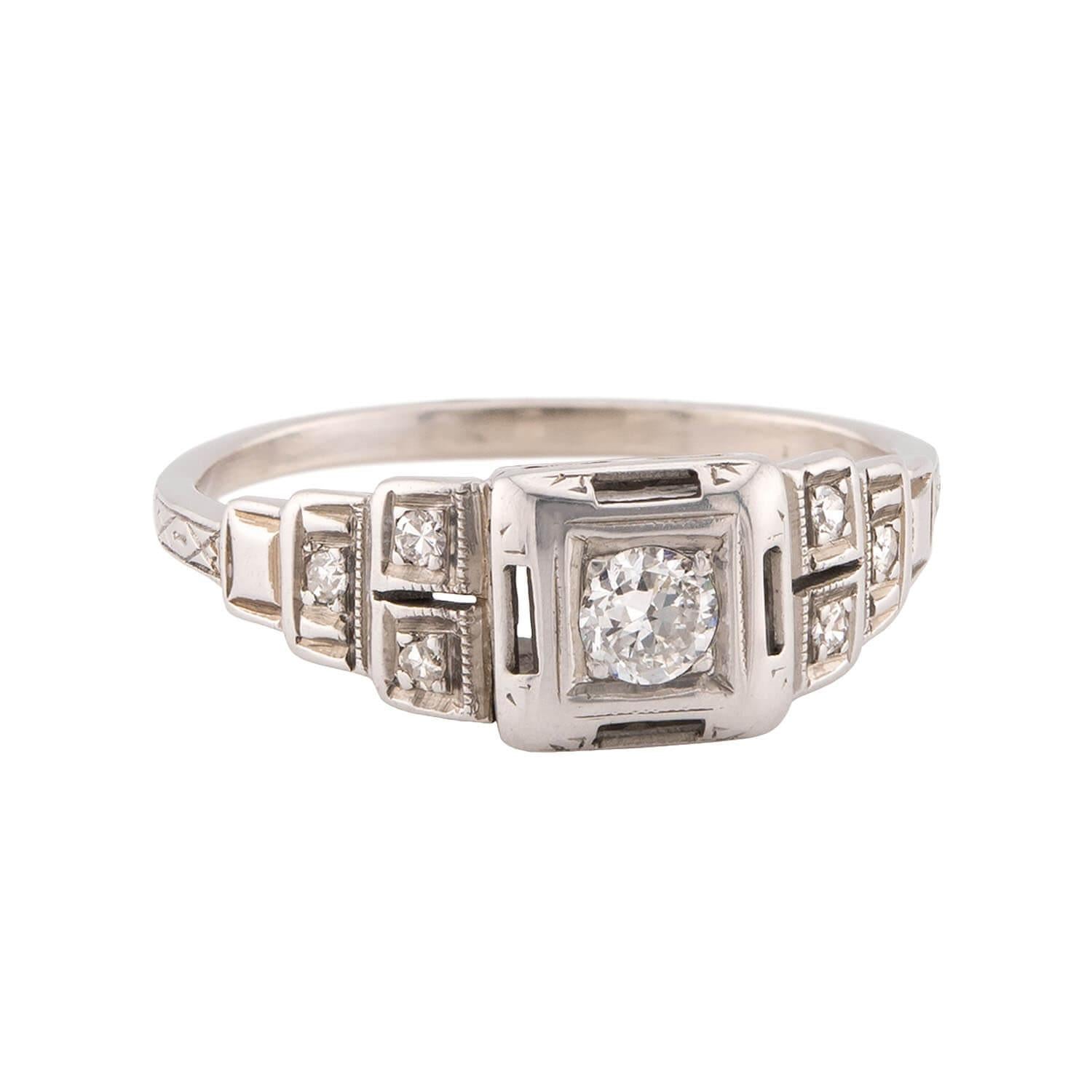Art Deco 18k Diamond Engagement Ring .20ct