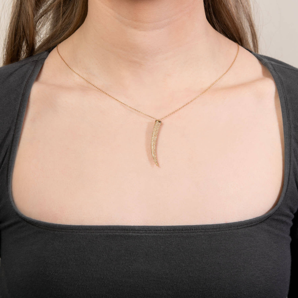 Estate 14k Diamond Horn Pendant Necklace