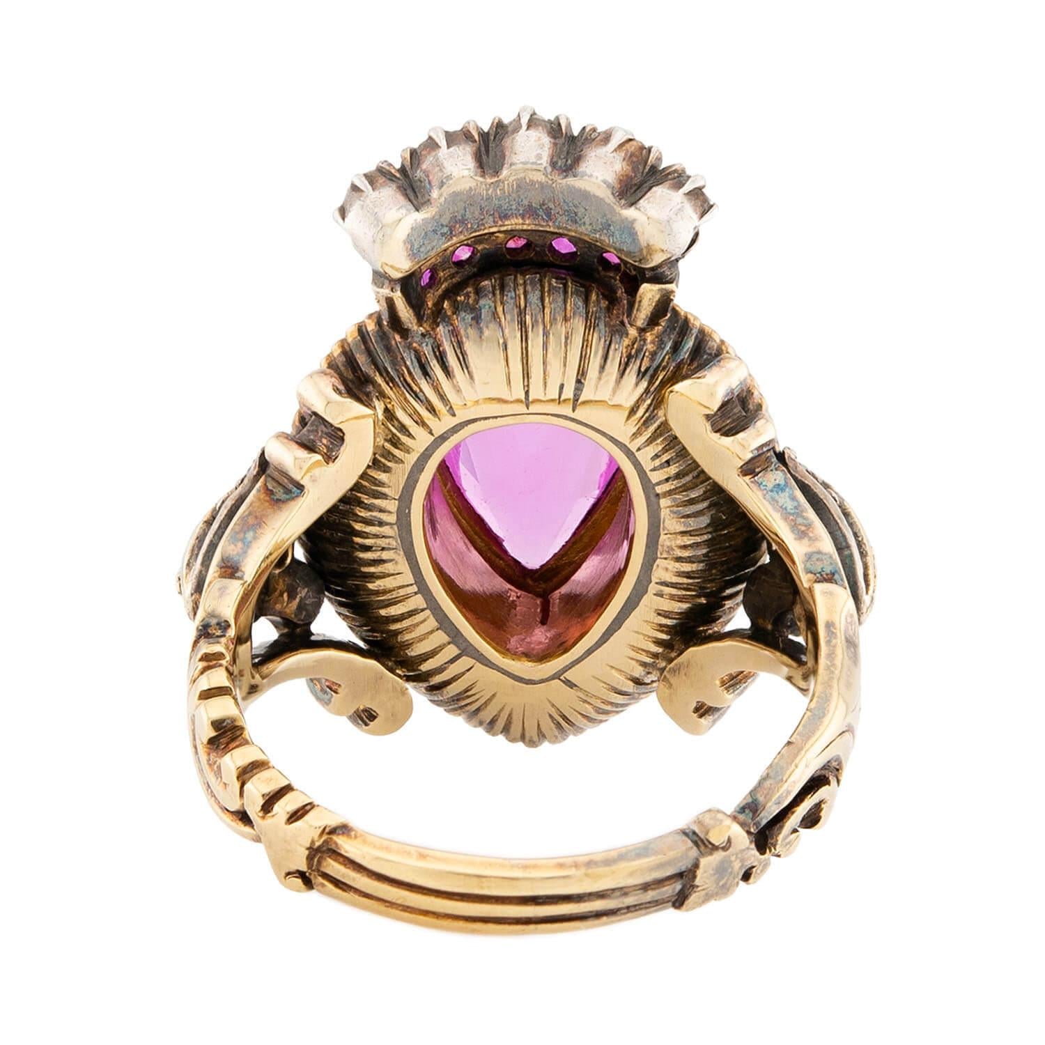 Victorian 14k/Sterling Silver Ruby & Diamond Crown Ring
