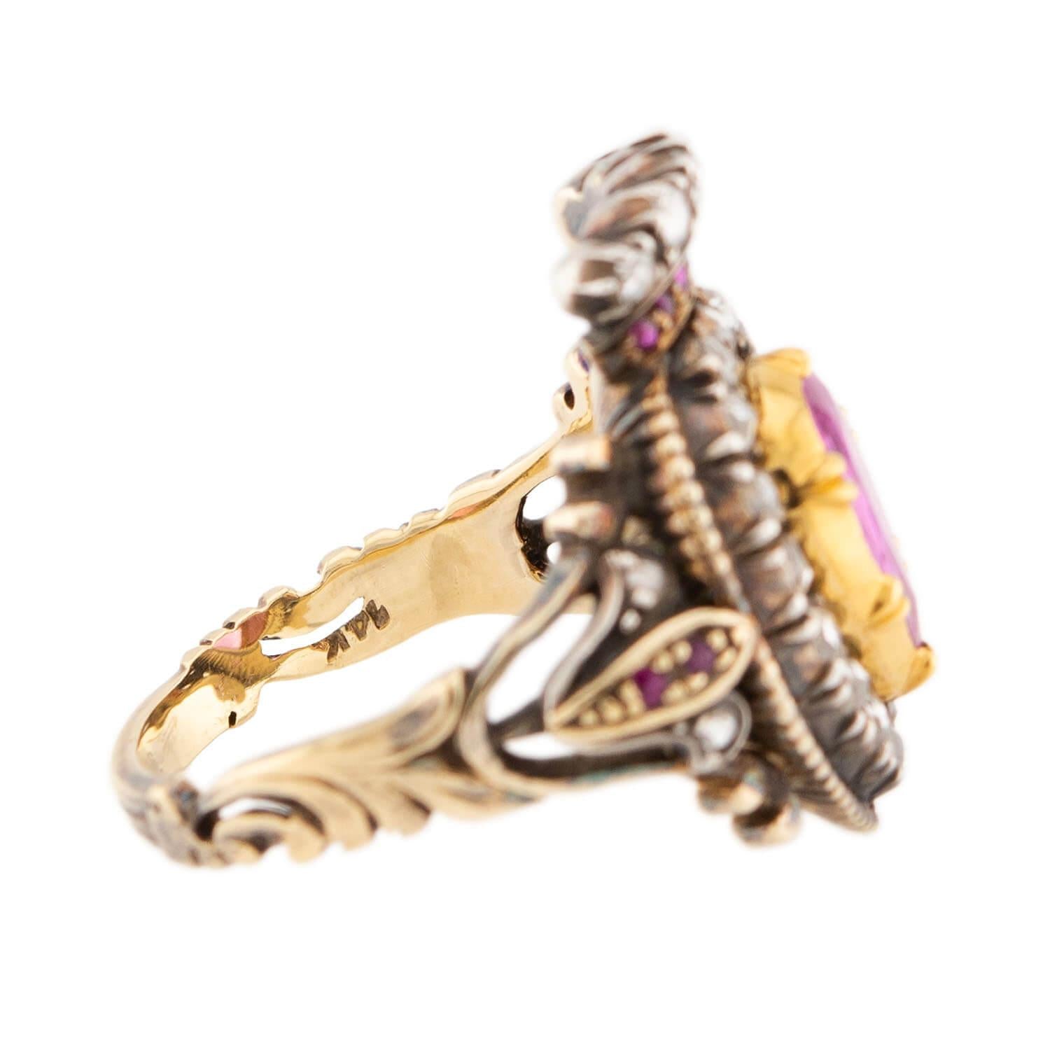 Victorian 14k/Sterling Silver Ruby & Diamond Crown Ring