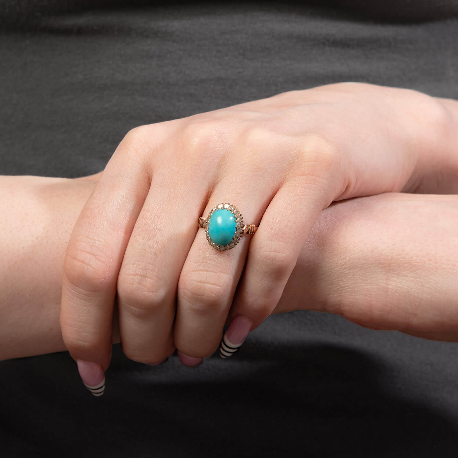 Victorian 18k/Sterling Silver Turquoise & Diamond Halo Ring