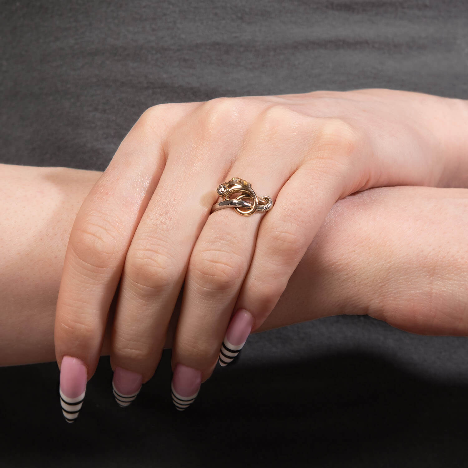Edwardian 14k/Platinum Diamond Dragon Ring
