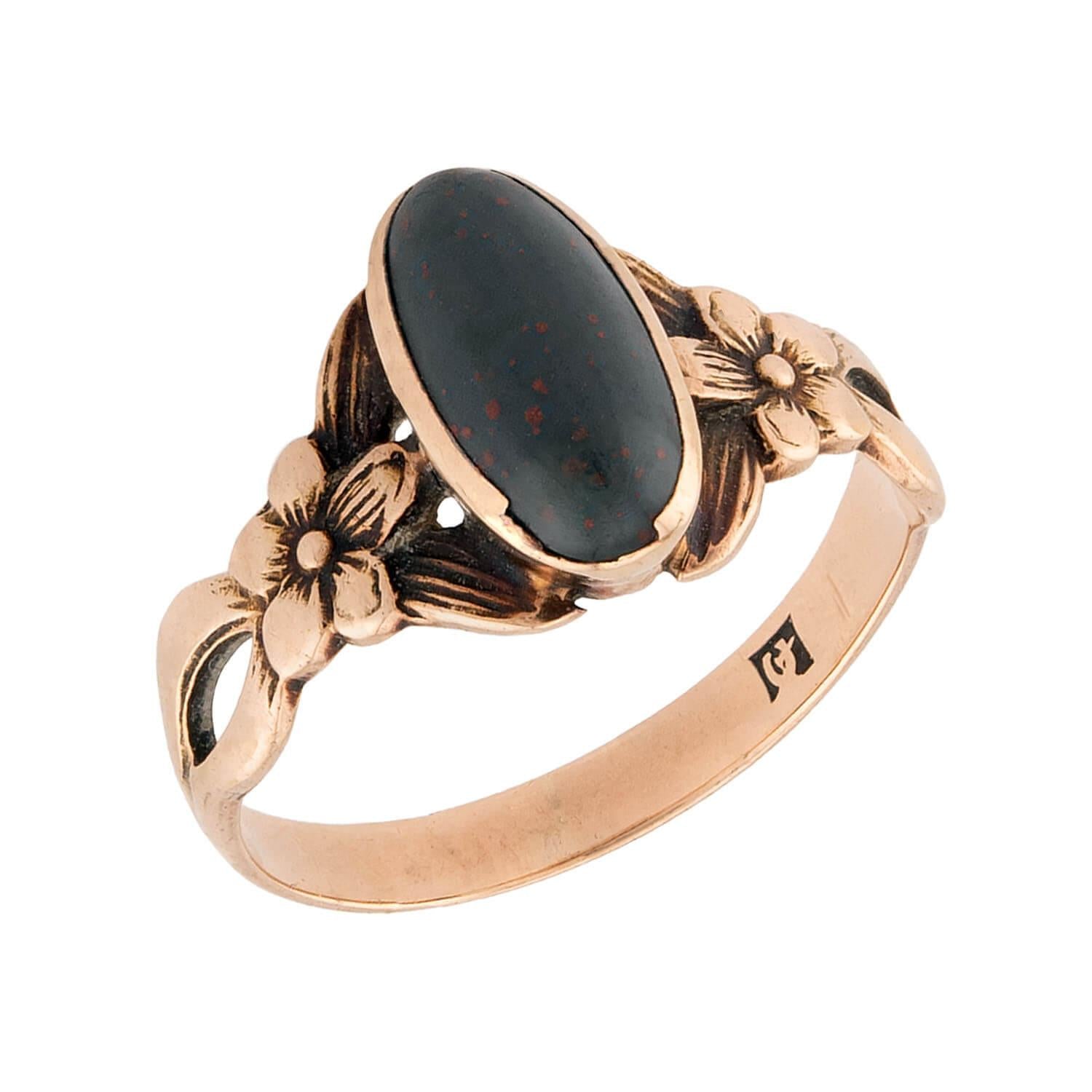 ALBERTS & BICK INC. Victorian 10k Bloodstone Navette Ring